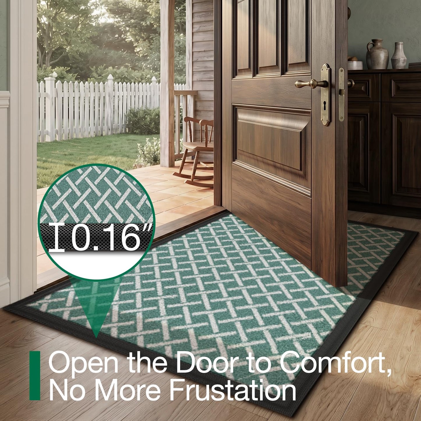 LUMI Front Door Mat 17x30, Low-Profile Non-Slip Welcome Mat for Indoor Outdoor, Stain & Fade Resistant Geometric Door Mat for Entryway Patio Porch, Geo-Navy