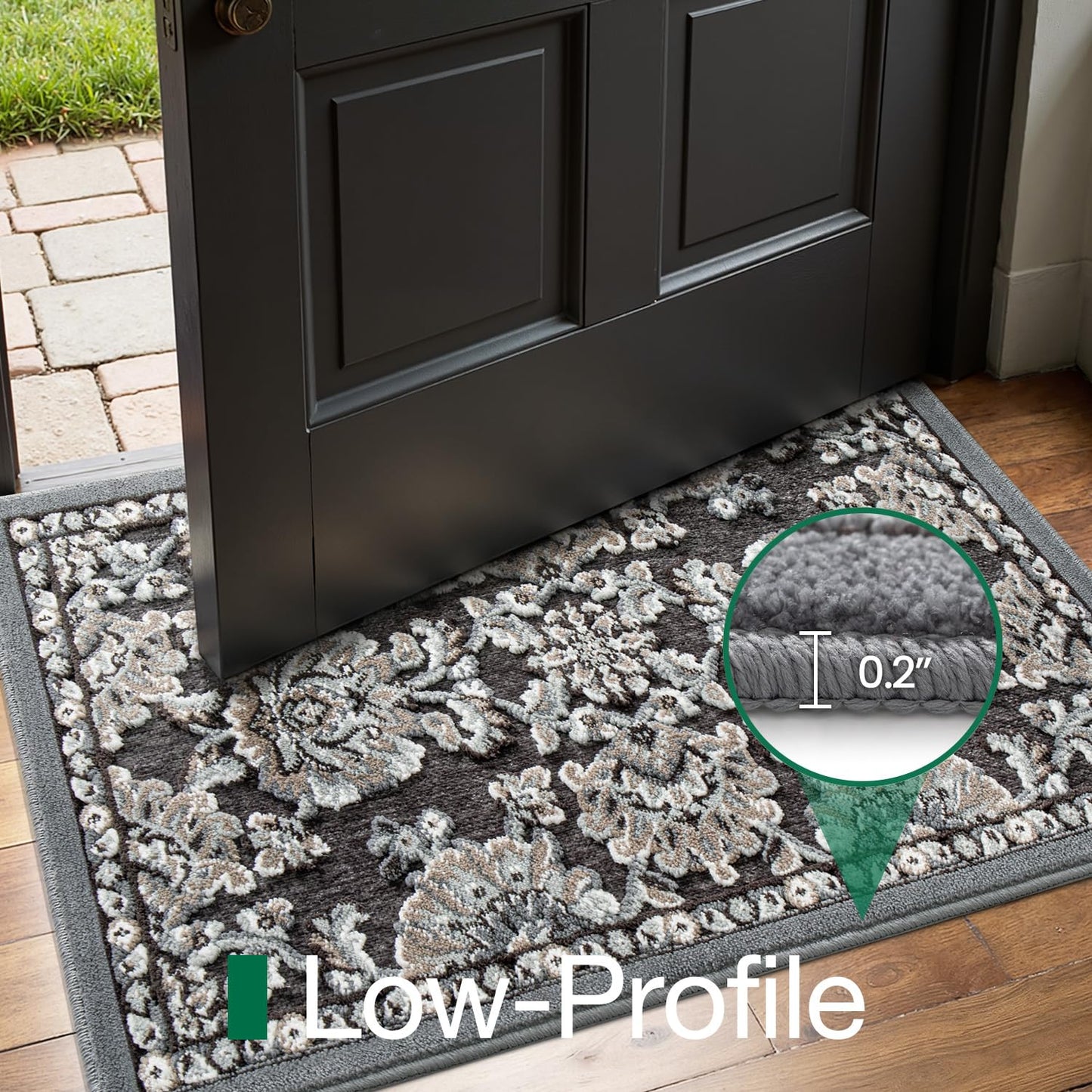LUMI Indoor Door Mat for Entrance 17x30, Luxury Front Doormat with Non-Slip Latex Rubber Backing, Soft Washable Dirt Trapper, Flower Bliss (Folded Package)