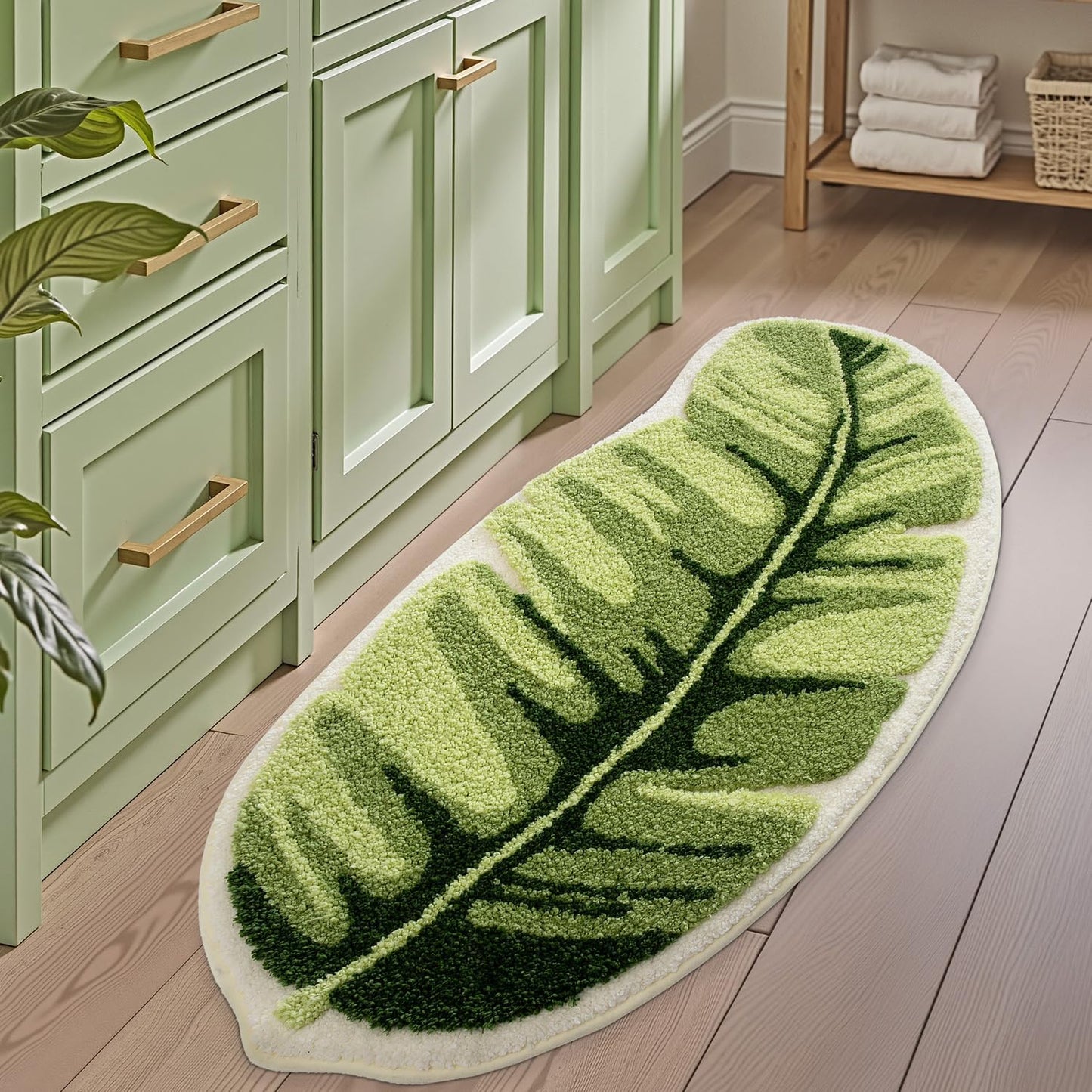 Cartoon Bath Mat Ample Palm Leaf