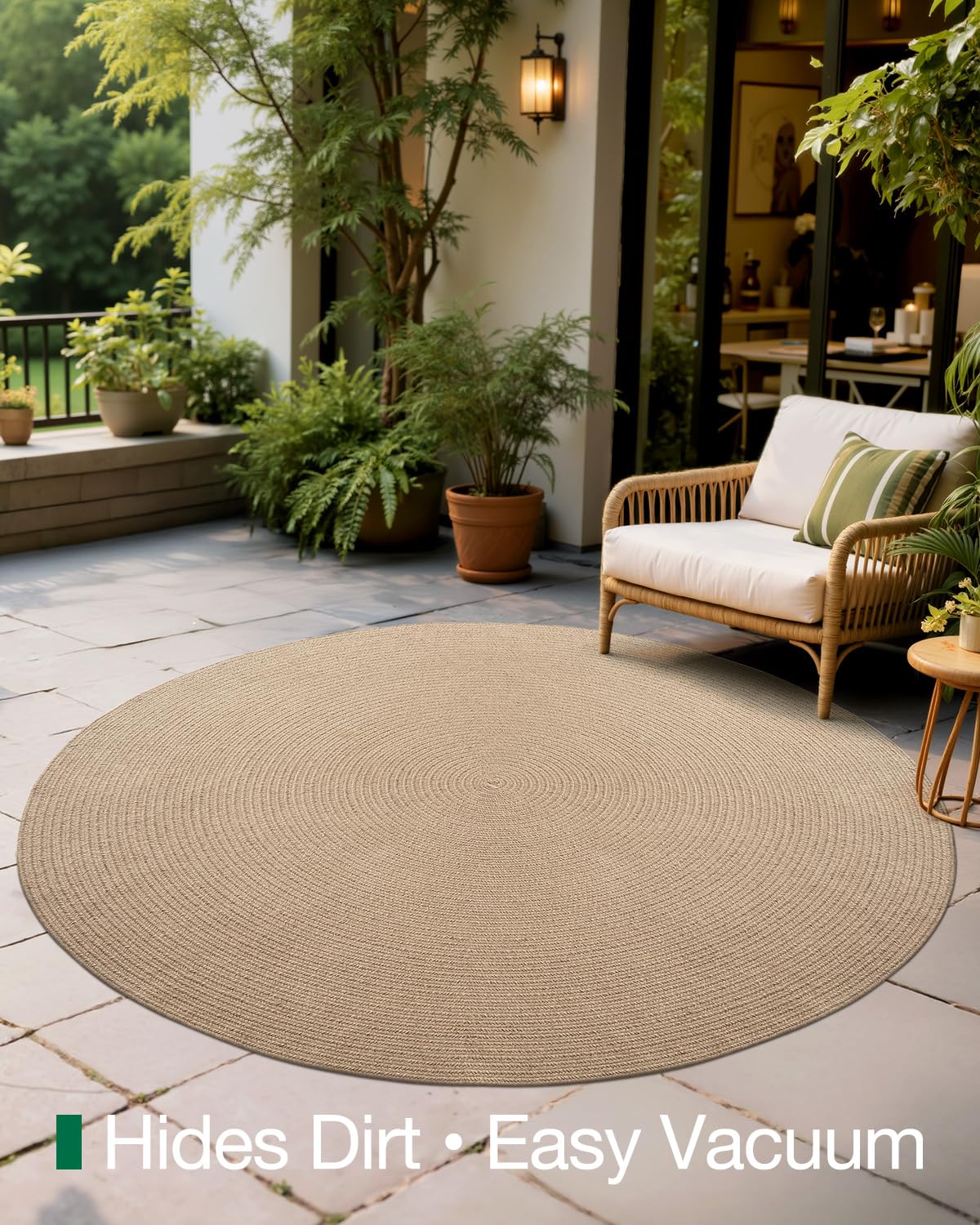 Jute Area Rug, Natural Braided Woven Rugs, Patio Circle Jute Series