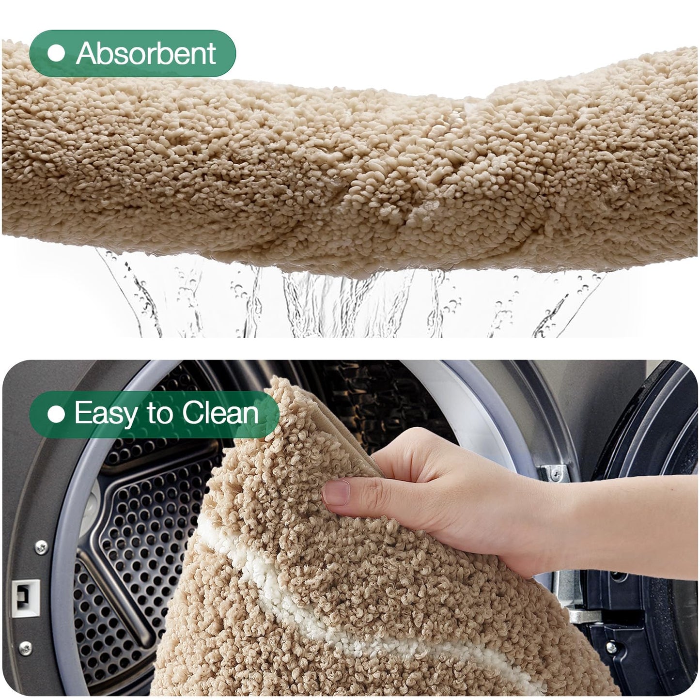 LUMI Scalloped Bathroom Rug, Cute Plush Microfiber Bath Mat, Super Absorbent & Quick Dry Shower Mat, Machine Washable Floor Carpet for Tub