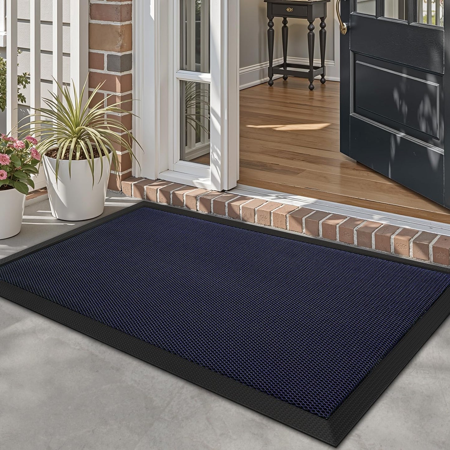 LUMI Front Door Mat for Outside Entrance 17''x30'', Heavy-Duty Dirt-Trapping Doormat with Durable Non-Slip Rubber Backing, Stain & Fade-Resistant Entry Mats, Black