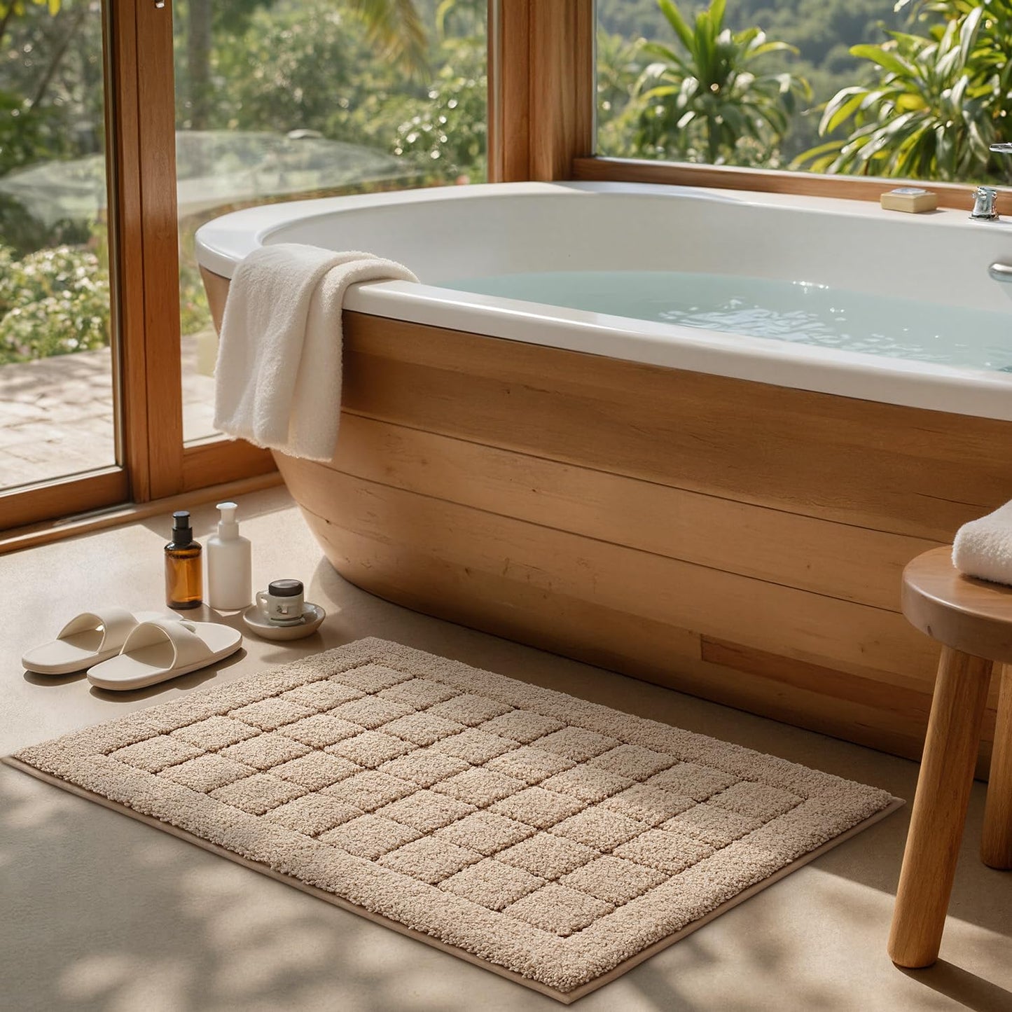 LUMI Modern Bathroom Rug, Serene Grid Series.
