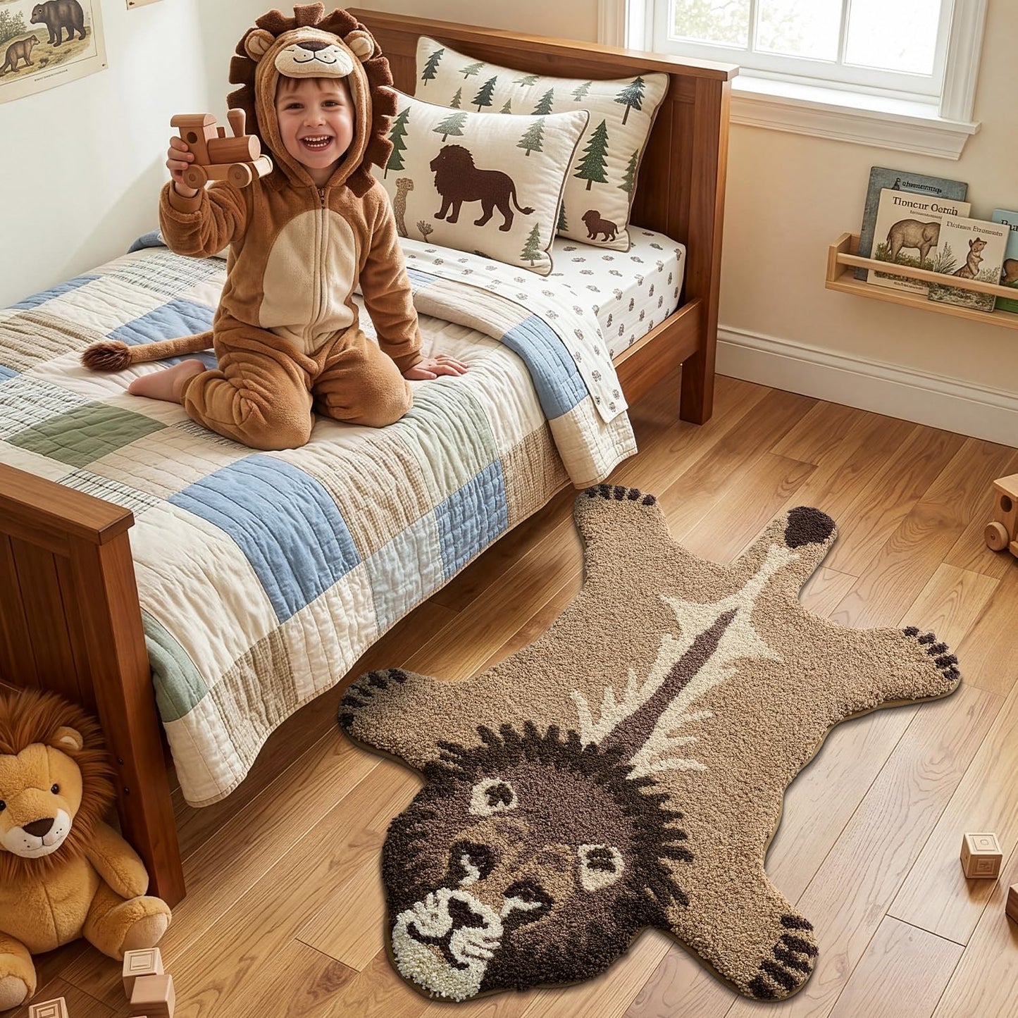 LUMI Cute Lion Shaped Bathroom Rugs, Ultra Soft Absorbent Microfiber Bath Mat, Non-Slip Backing Shower Rug, Machine Washable,for Kids Bathroom Bedroom Nursery Decor, 26"x40",Khaki