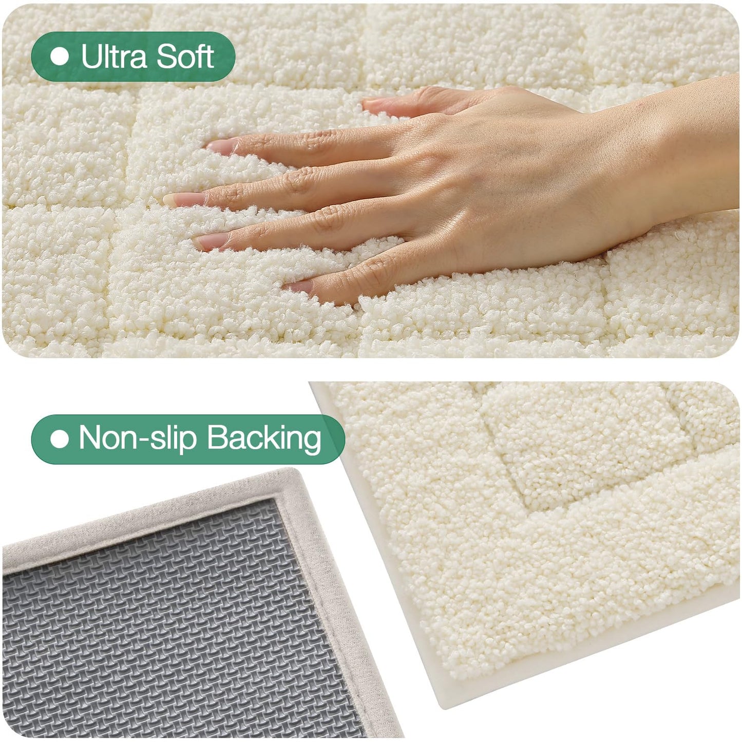 LUMI Modern Bathroom Rug, Serene Grid Series.