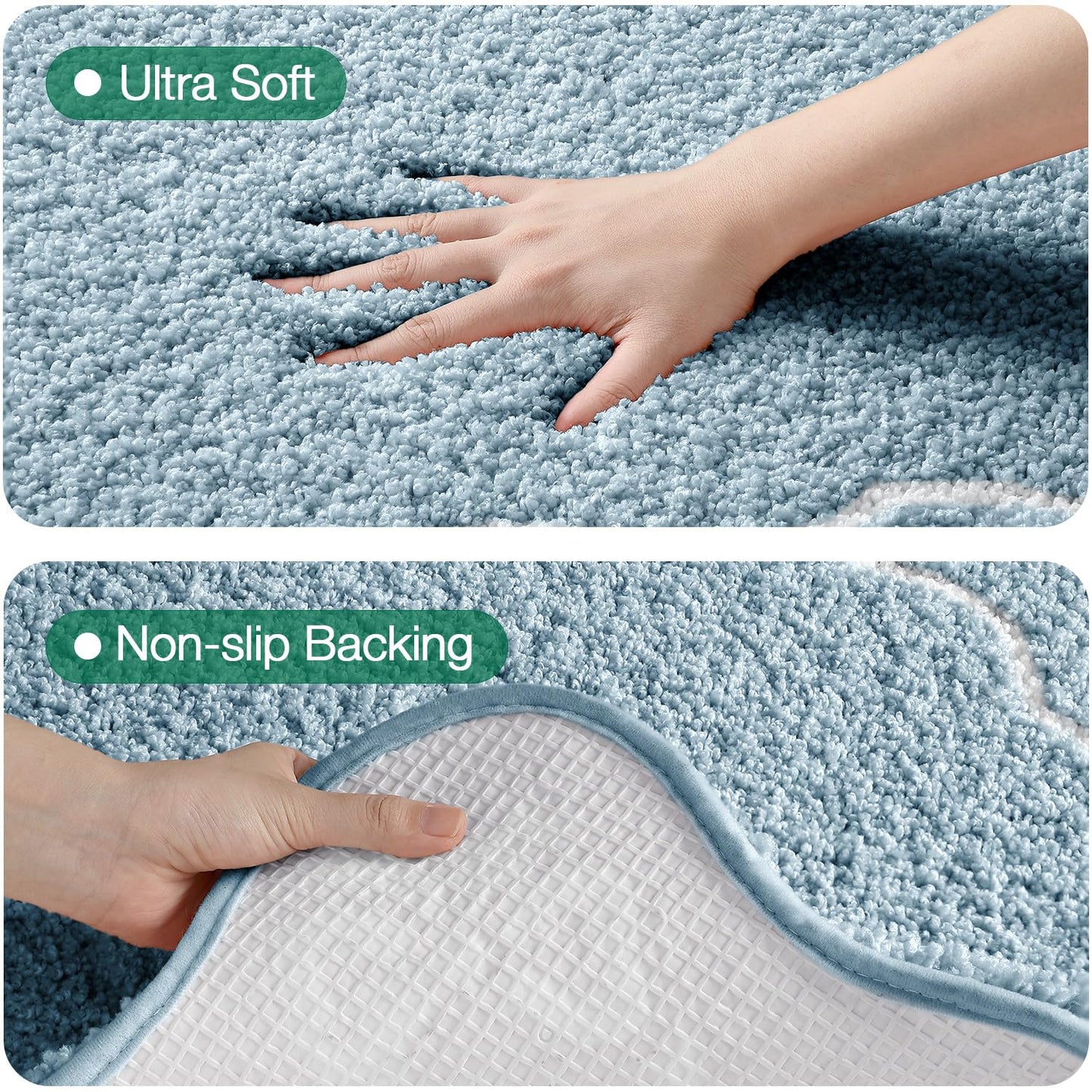 LUMI Scalloped Bathroom Rug, Cute Plush Microfiber Bath Mat, Super Absorbent & Quick Dry Shower Mat, Machine Washable Floor Carpet for Tub
