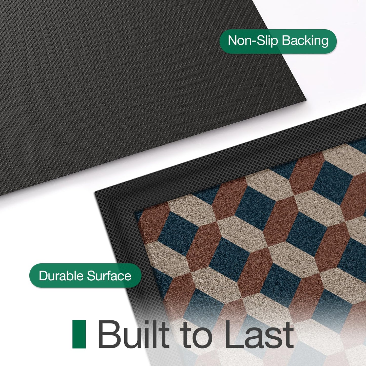LUMI Front Door Mat 17x30, Low-Profile Non-Slip Welcome Mat for Indoor Outdoor, Stain & Fade Resistant Geometric Door Mat for Entryway Patio Porch, Geo-Navy
