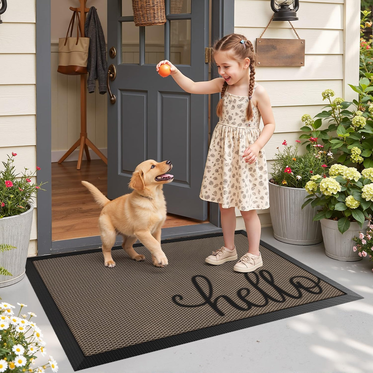 LUMI Outside Welcome Door Mat 32x47, Non-Slip Durable Rubber Easy Clean