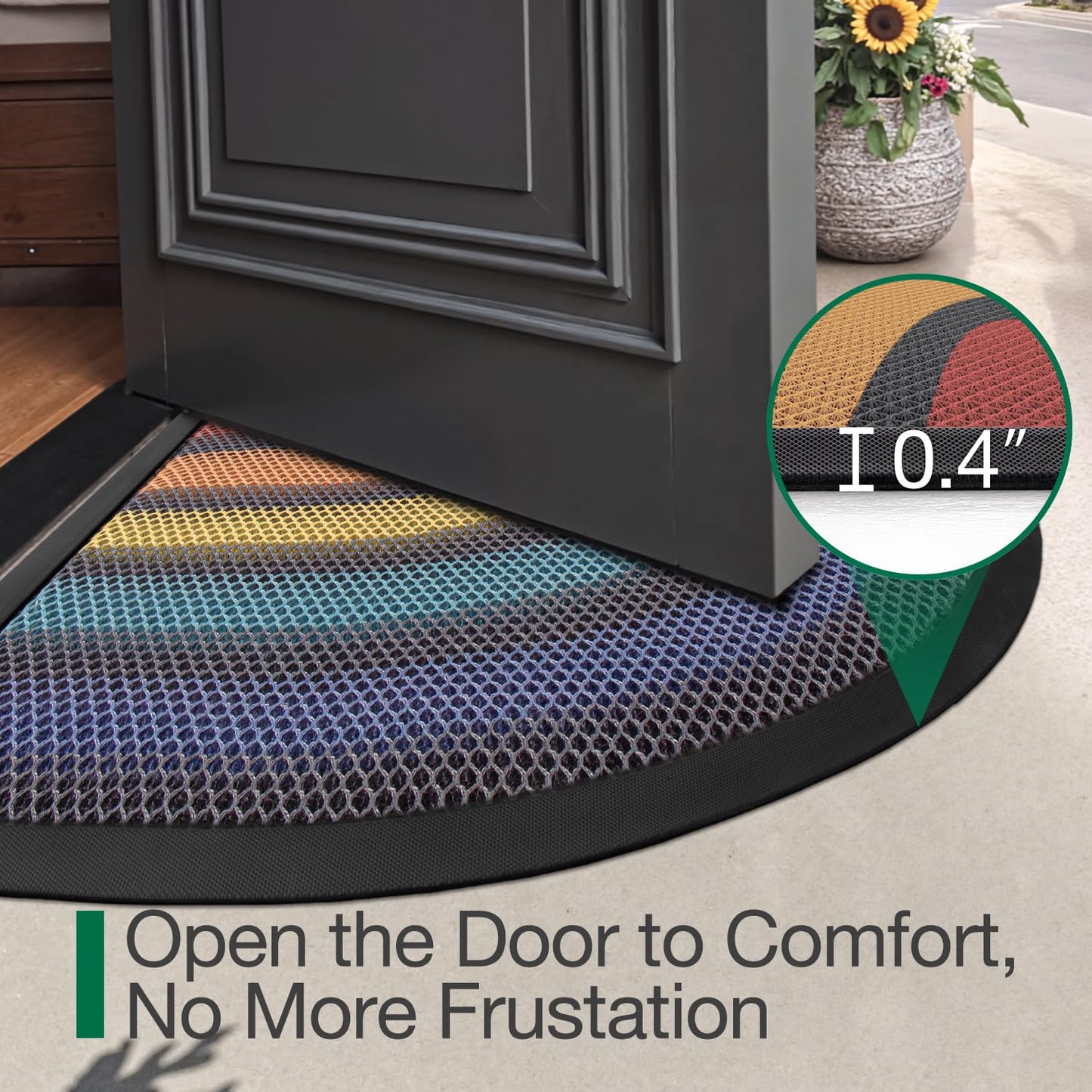 LUMI Front Door Mat for Outside Entrance 17''x30'', Heavy-Duty Dirt-Trapping Doormat with Durable Non-Slip Rubber Backing, Stain & Fade-Resistant Entry Mats, Black