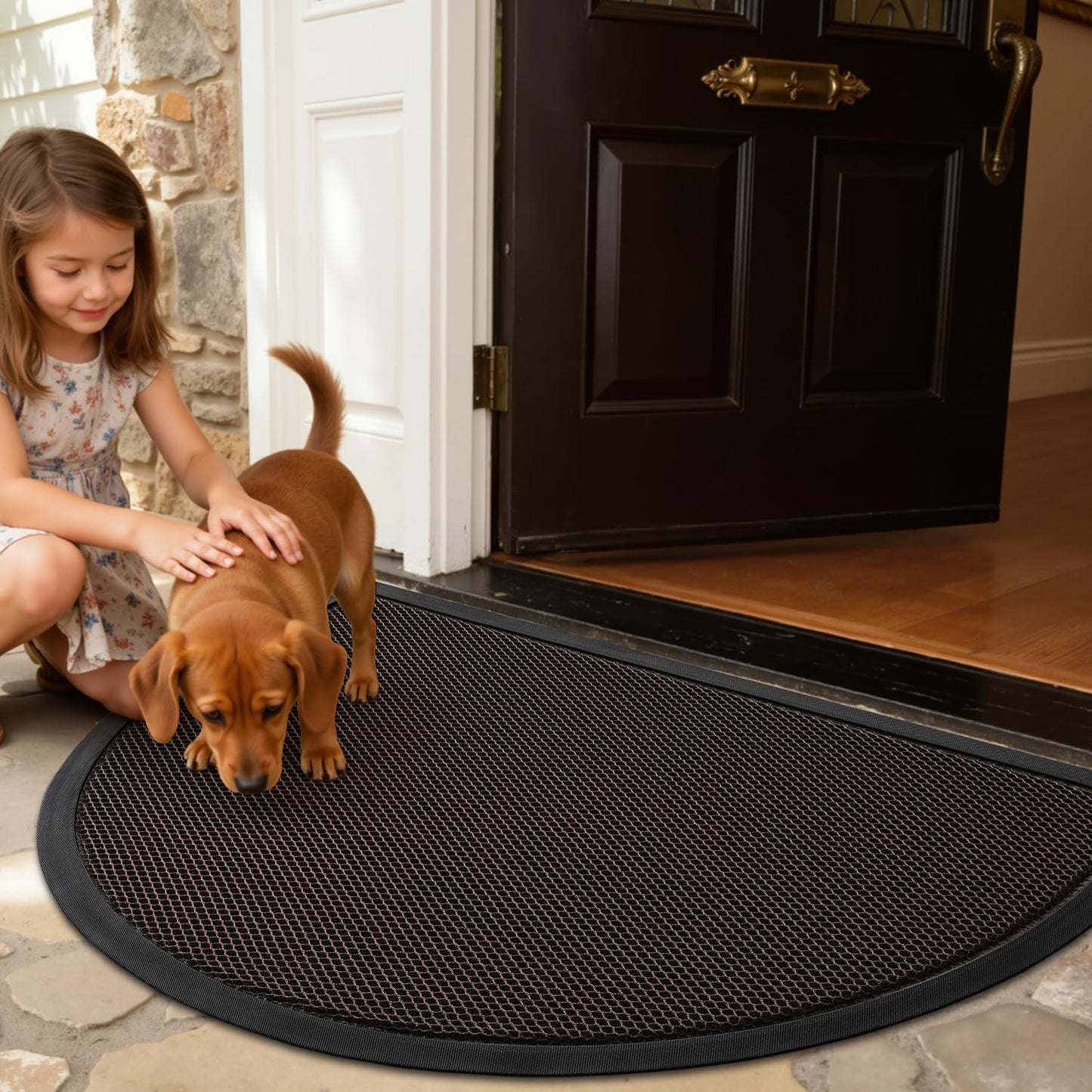 LUMI Front Door Mat for Outside Entrance 17''x30'', Heavy-Duty Dirt-Trapping Doormat with Durable Non-Slip Rubber Backing, Stain & Fade-Resistant Entry Mats, Black