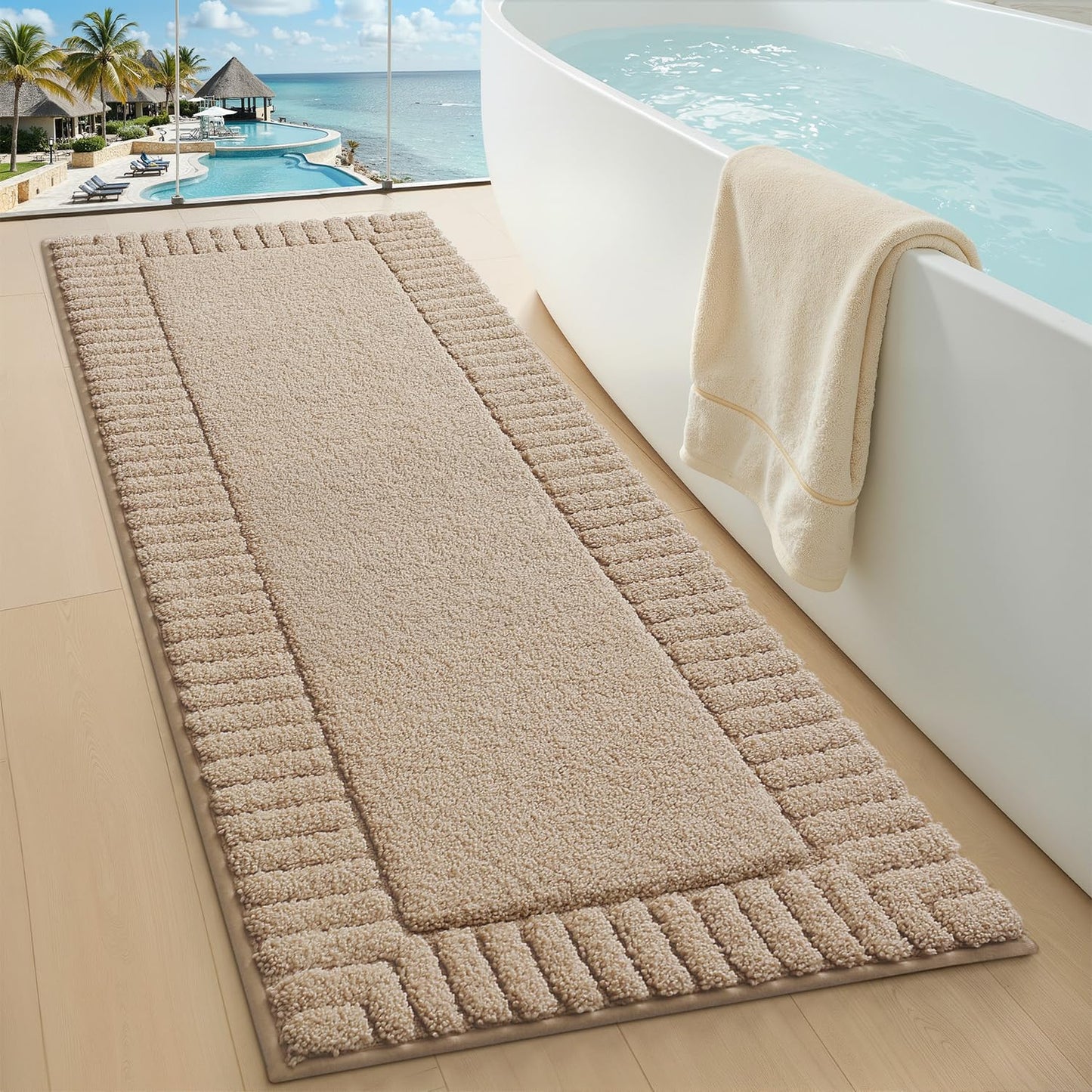LUMI Bathroom Rugs Non Slip with Rubber Backing, Extra Soft Plush Microfiber Bath Rug Absorbent, Machine Washable Bath Mat Quick Dry for Tub, Shower, Ivory White, 16"x24"