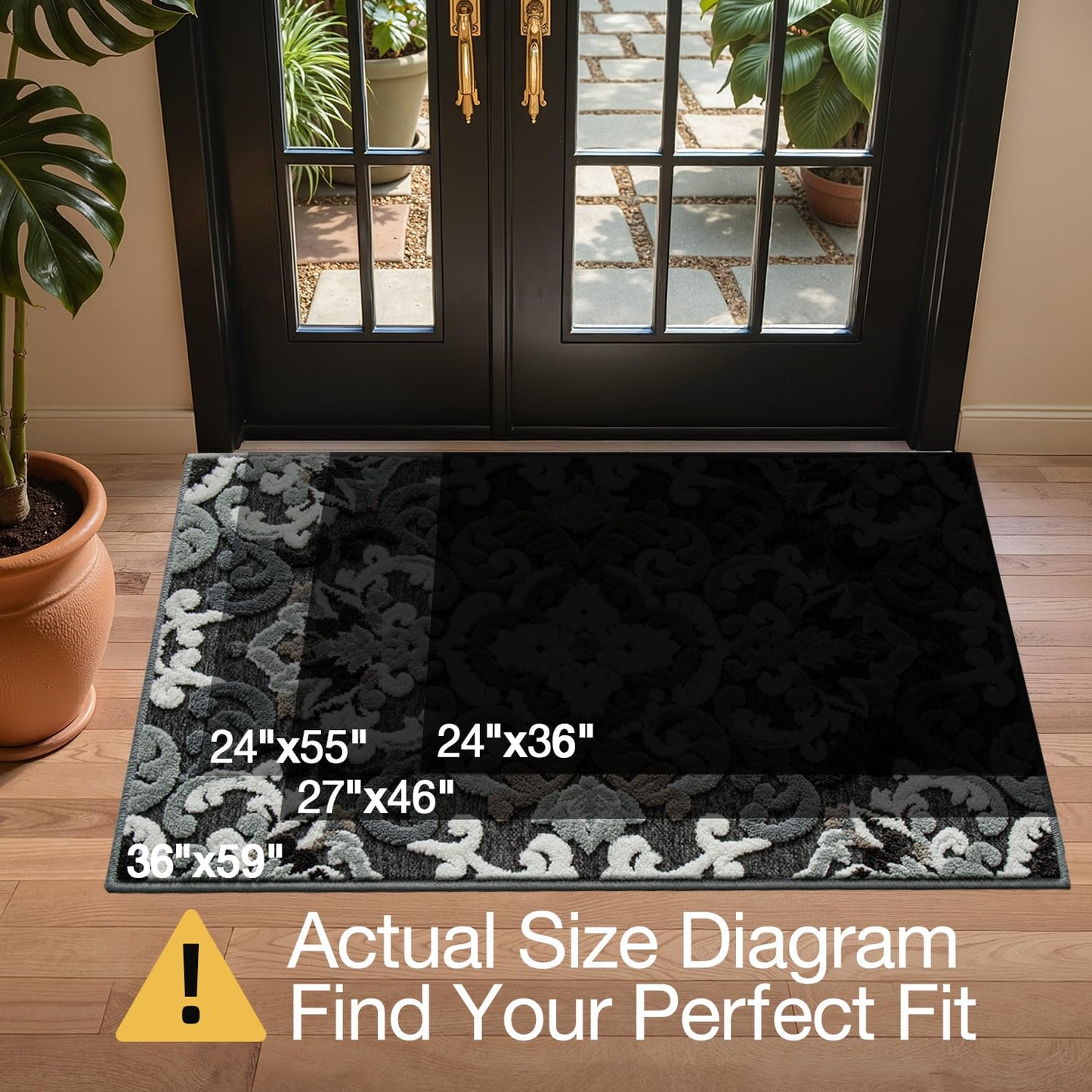LUMI Indoor Door Mat for Entrance 17x30, Luxury Front Doormat with Non-Slip Latex Rubber Backing, Soft Washable Dirt Trapper, Flower Bliss (Folded Package)