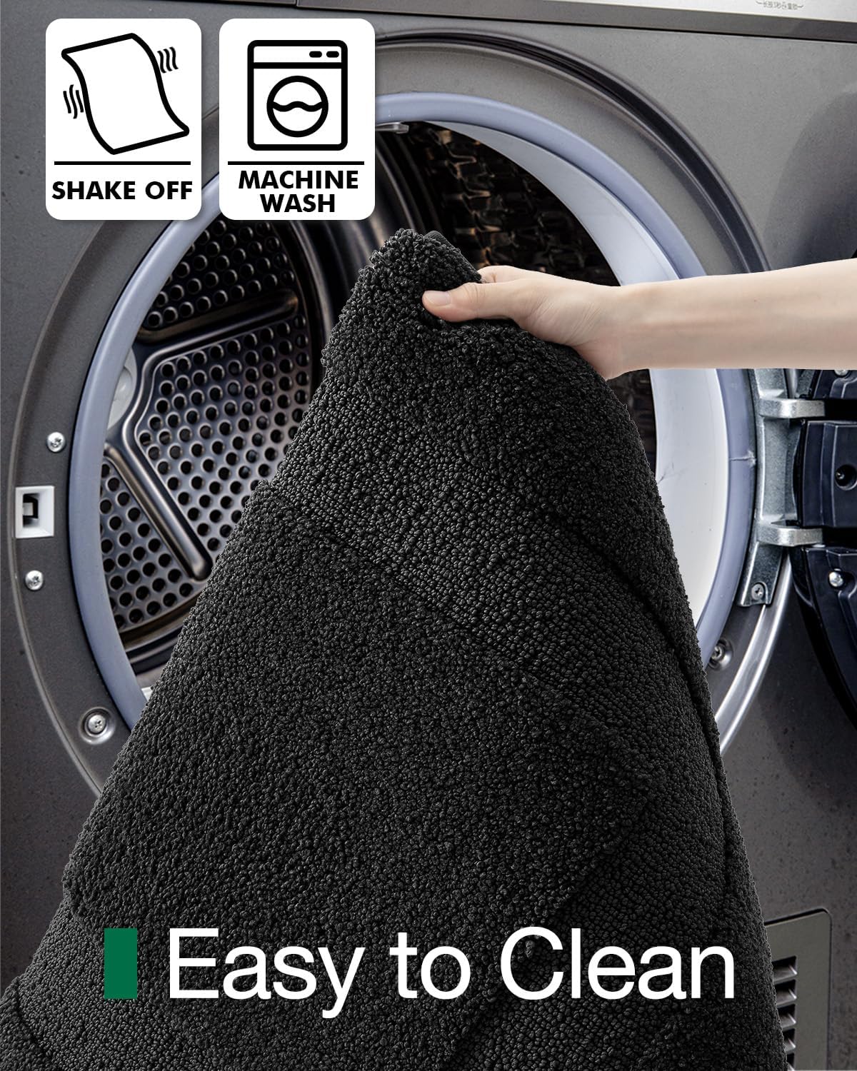 LUMI Ultra Soft Bathroom Rug, Non Slip Rubber Backing, Absorbent Washable Quick Dry, Premium Microfiber Plush, Black, for Bathtub/Shower Floor