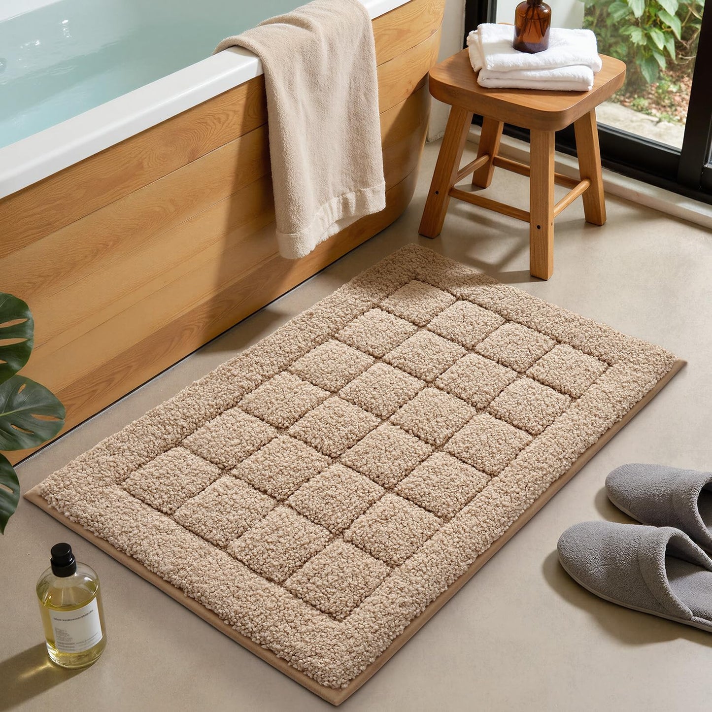 LUMI Modern Bathroom Rug, Serene Grid Series.