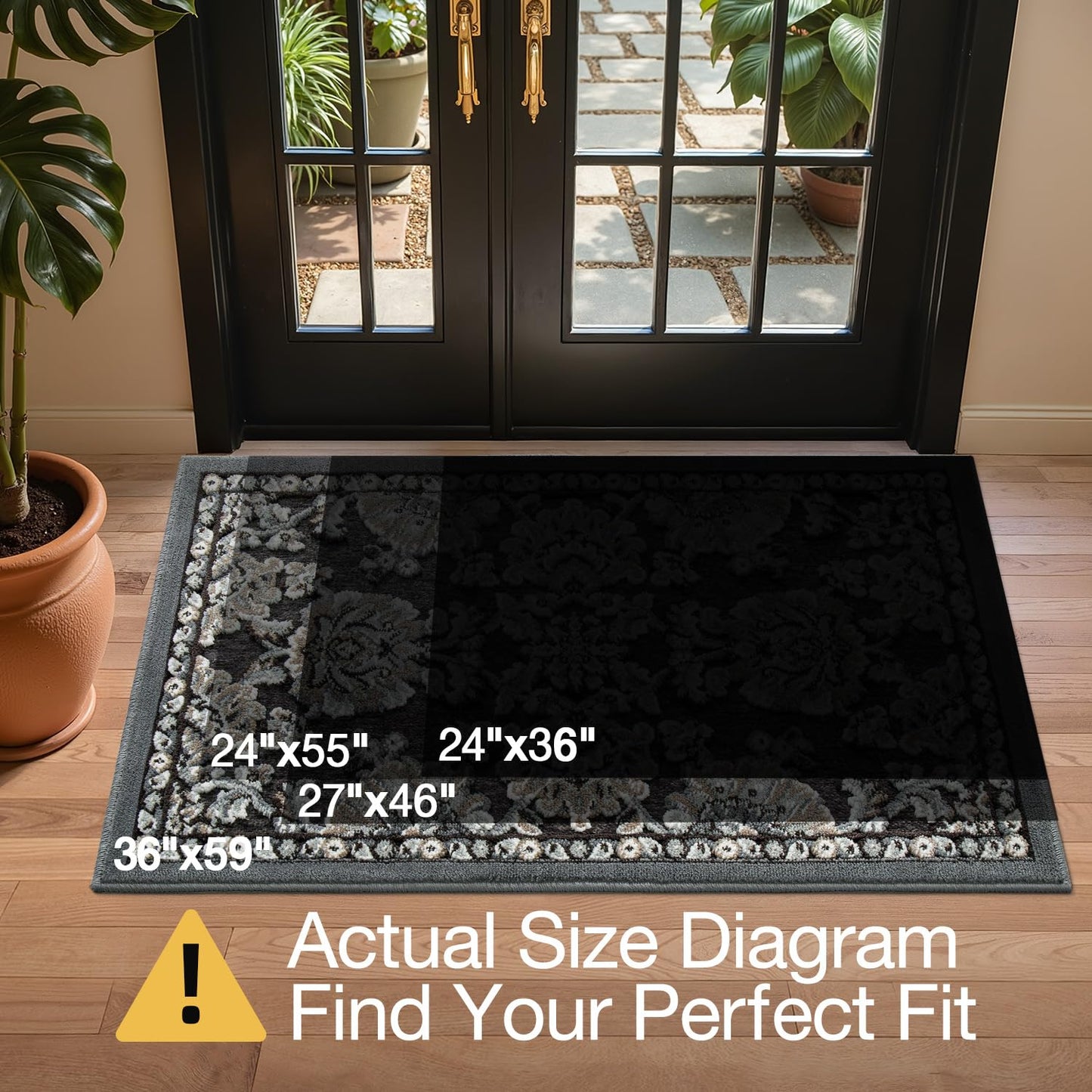 LUMI Indoor Door Mat for Entrance 17x30, Luxury Front Doormat with Non-Slip Latex Rubber Backing, Soft Washable Dirt Trapper, Flower Bliss (Folded Package)