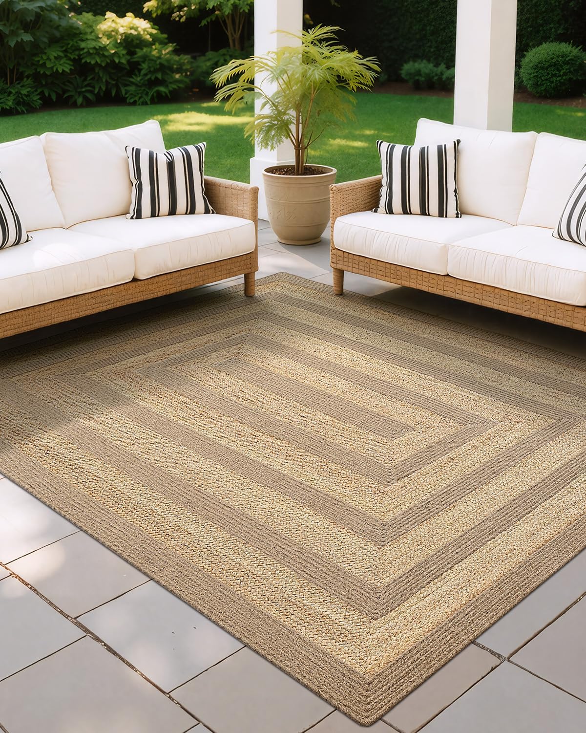 LUMI 8x10 Jute Area Rug for Living Room, Natural Braided Woven Rugs Non Slip, Neutral Carpets No Shedding, Durable for High Traffic, Dining Room, Indoor, Outdoor, Patio