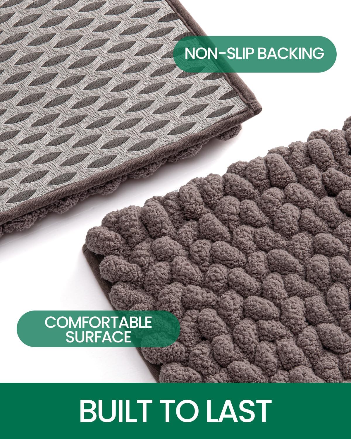LUMI Luxury Bathroom Rug, Ultra Soft Quick Dry, Non-Slip Absorbent Thick Chenille, Cozy Braid Design, Brown, for Bathtub/Sink/Laundry/Bedroom