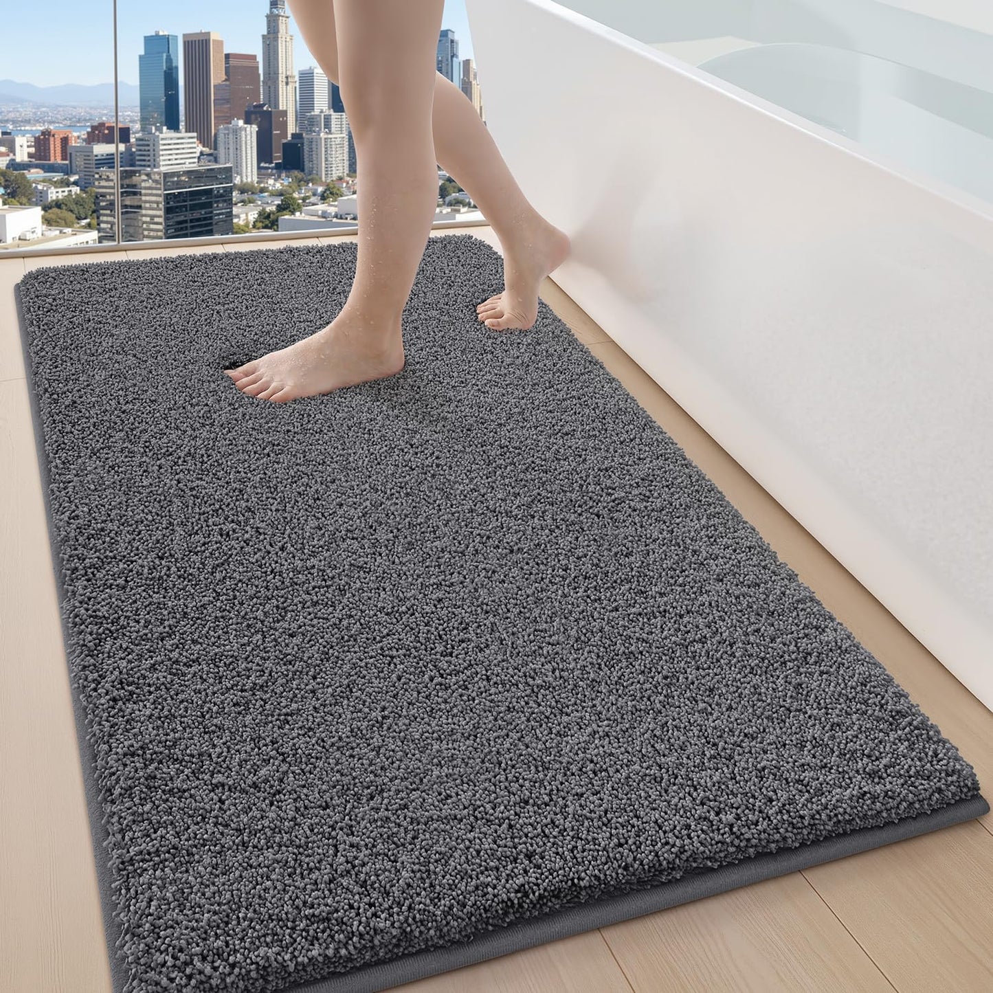 LUMI Beige Bathroom Rugs with Rubber Backing, 16x24 Absorbent Extra Thick Soft Plush Microfiber Bath Mat, Machine Washable Carpet for Bathroom Shower, Tub, Sink, Hotel