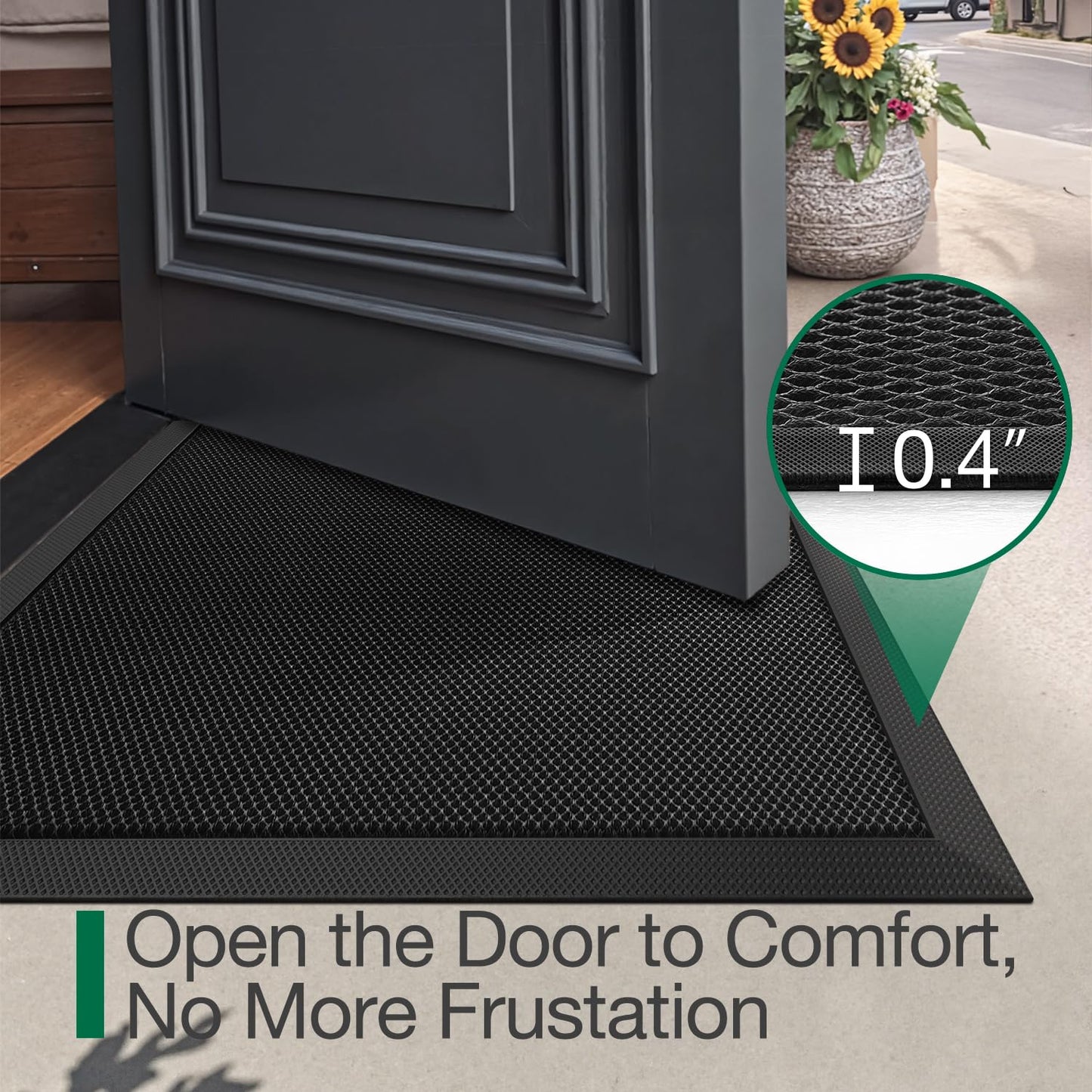 LUMI Front Door Mat for Outside Entrance 17''x30'', Heavy-Duty Dirt-Trapping Doormat with Durable Non-Slip Rubber Backing, Stain & Fade-Resistant Entry Mats, Black