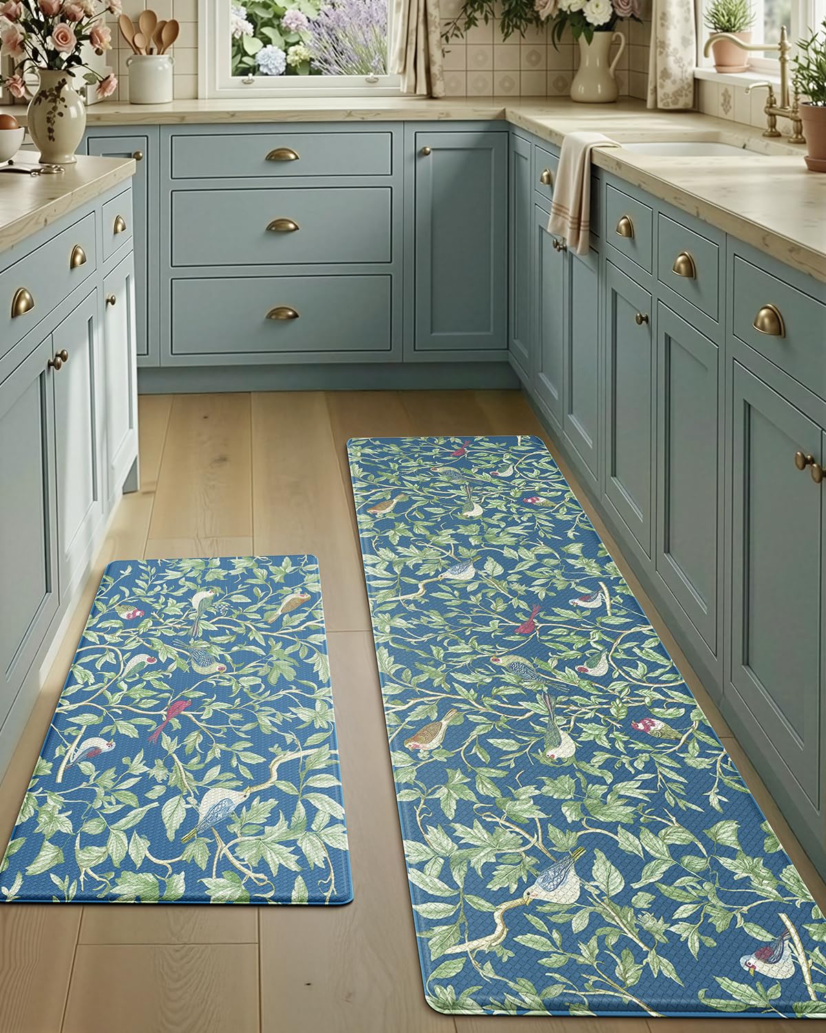 LUMI Anti-Fatigue Kitchen Floor Mats Set of 2,Cushioned Comfort Standing Rug Waterproof 2PCS, Non-Slip Ergonomic Foam Runner for Sink, Laundry, Office & Home,17x29+17x59,