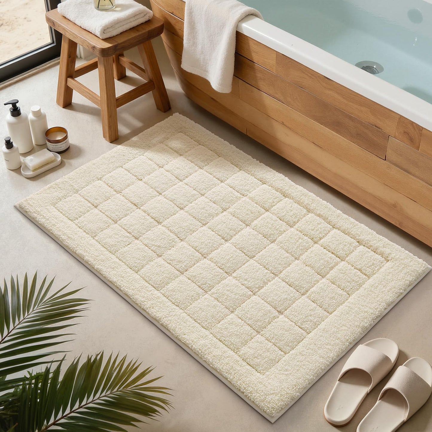 LUMI Modern Bathroom Rug, Serene Grid Series.