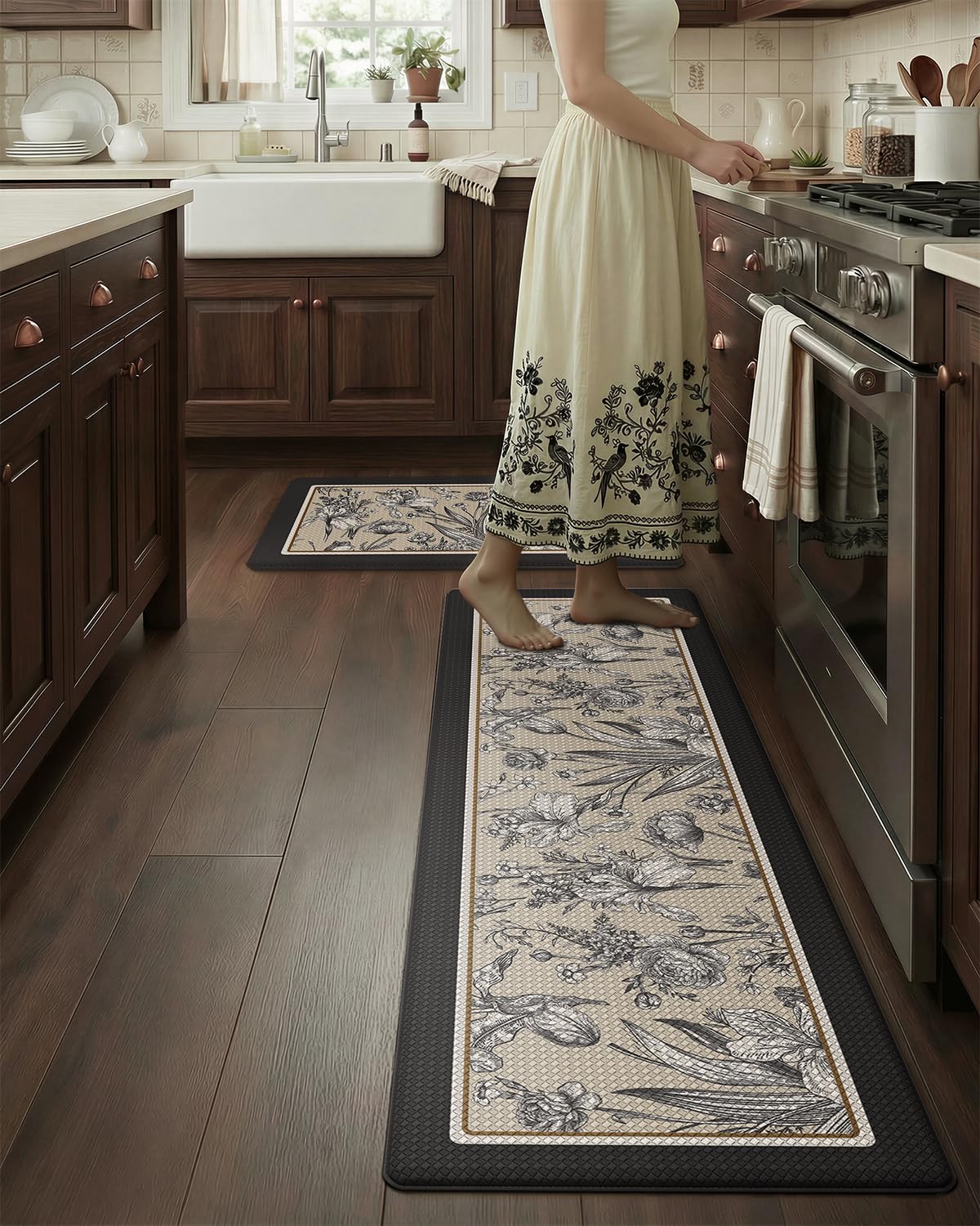 LUMI Anti-Fatigue Kitchen Floor Mats Set of 2,Cushioned Comfort Standing Rug Waterproof 2PCS, Non-Slip Ergonomic Foam Runner for Sink, Laundry, Office & Home,17x29+17x59,