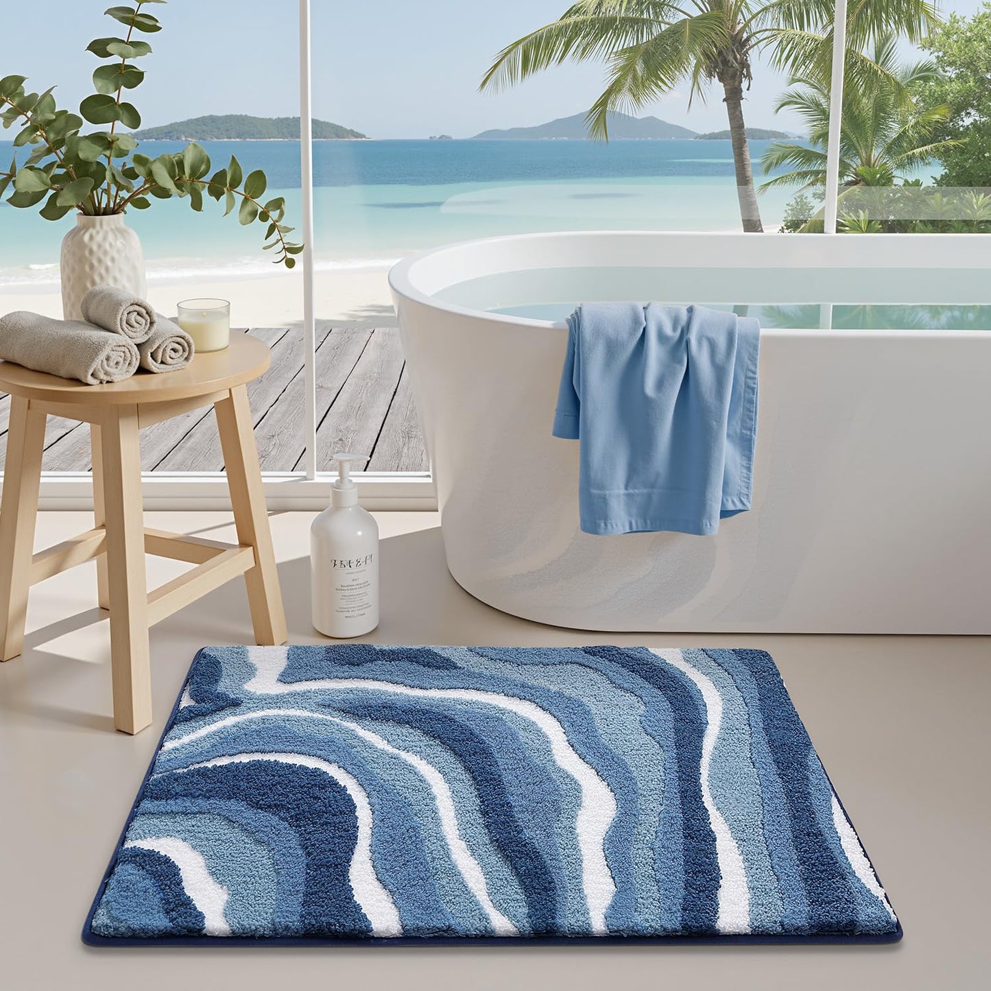 Bathroom Rugs, Non Slip Bath Mat Ultra Soft Washable Absorbent Quick Dry, Ocean Theme Collection