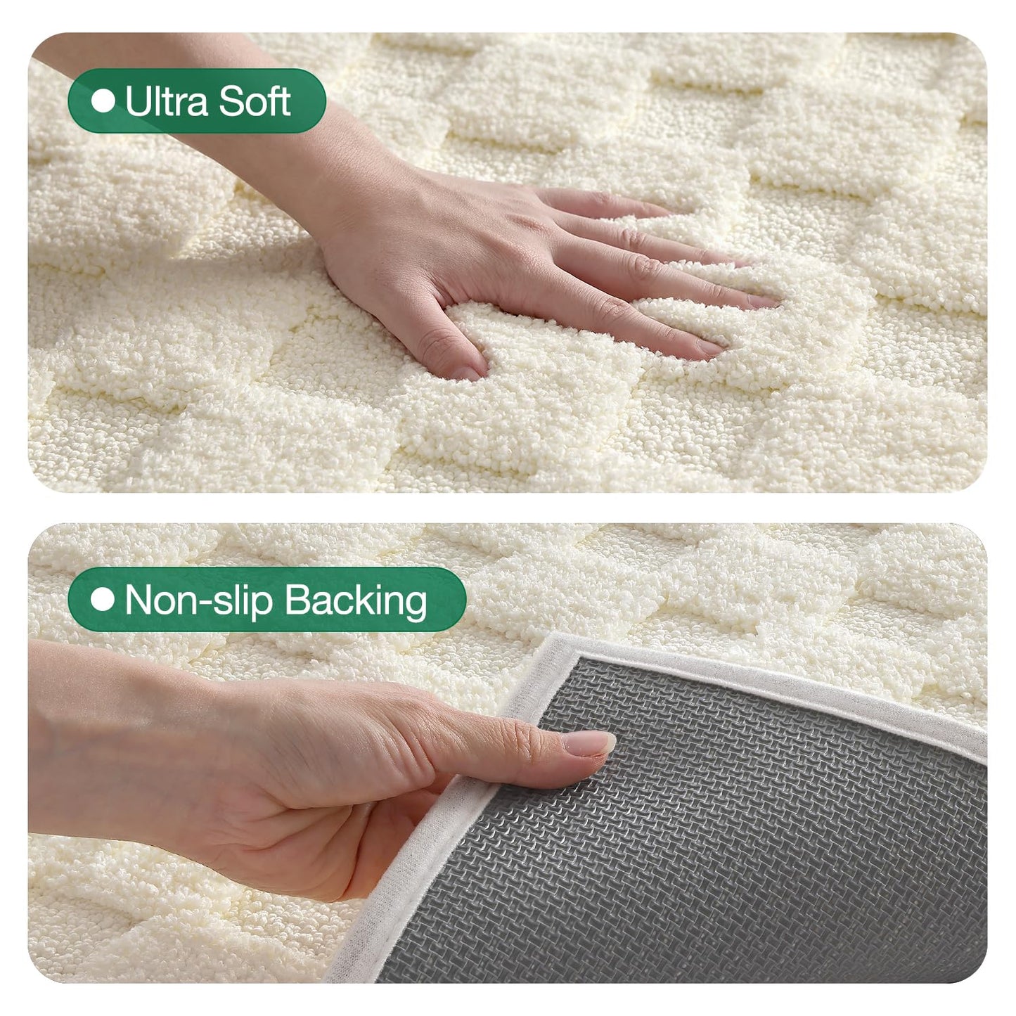LUMI Non Slip Checkered Bathroom Rugs, Absorbent Waffle Mat, Beige, 16x24