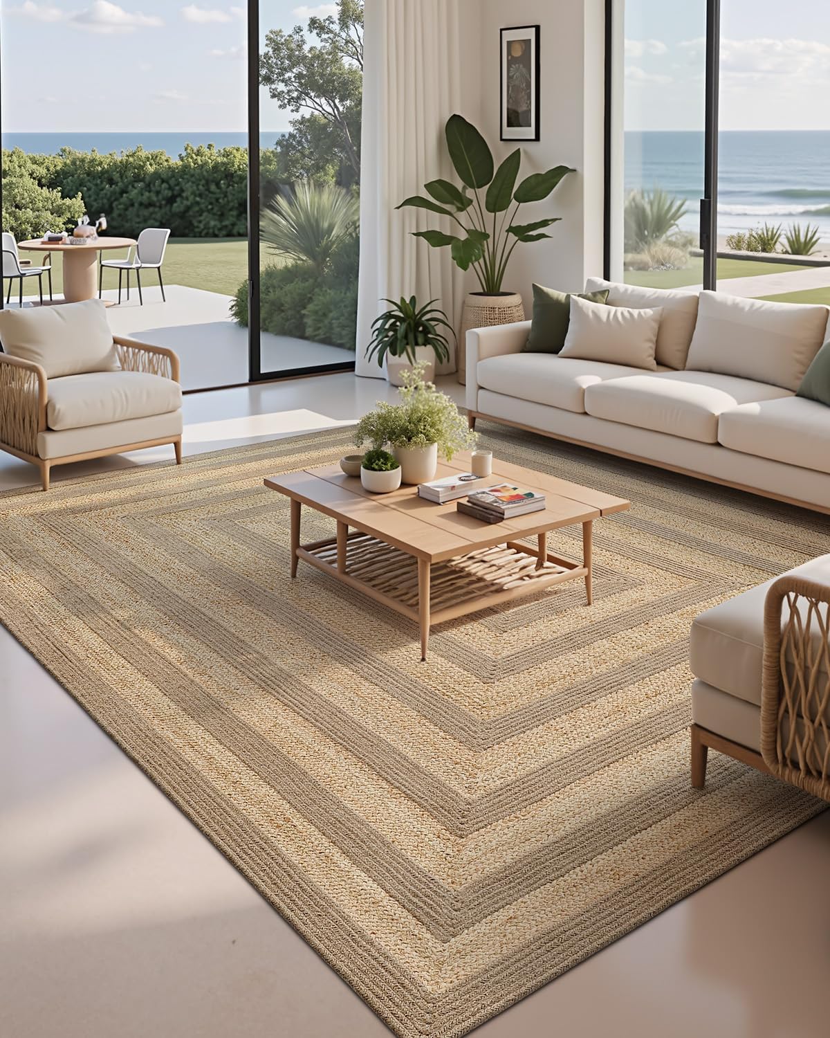 LUMI 8x10 Jute Area Rug for Living Room, Natural Braided Woven Rugs Non Slip, Neutral Carpets No Shedding, Durable for High Traffic, Dining Room, Indoor, Outdoor, Patio