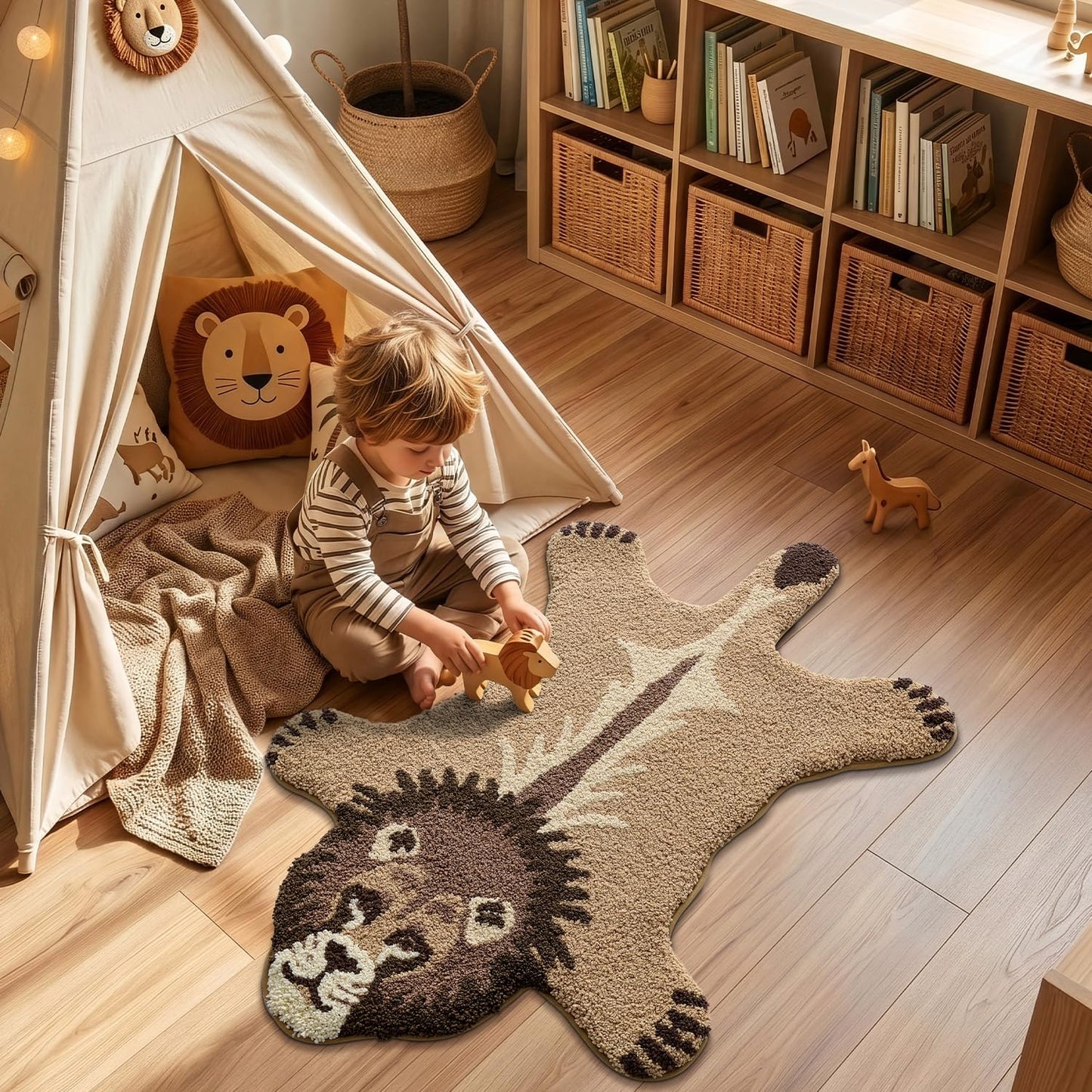 LUMI Cute Lion Shaped Bathroom Rugs, Ultra Soft Absorbent Microfiber Bath Mat, Non-Slip Backing Shower Rug, Machine Washable,for Kids Bathroom Bedroom Nursery Decor, 26"x40",Khaki