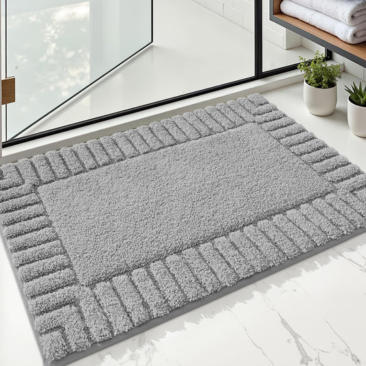 LUMI Bathroom Rug, Non Slip Rubber Backing, Extra Soft Plush Microfiber, Absorbent, Machine Washable Quick Dry, Light Grey, for Tub/Shower/Hotel