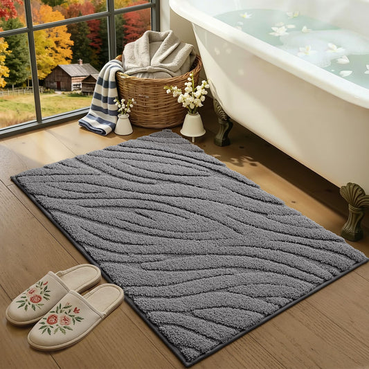 LUMI Bathroom Rug, Soft Absorbent Non Slip Bath Mat, Quick Dry Bath Mats, Machine Washable Microfiber Carpet for Modern Shower Room, Bathtub, Minimalist Bathmat, 36"x24", White