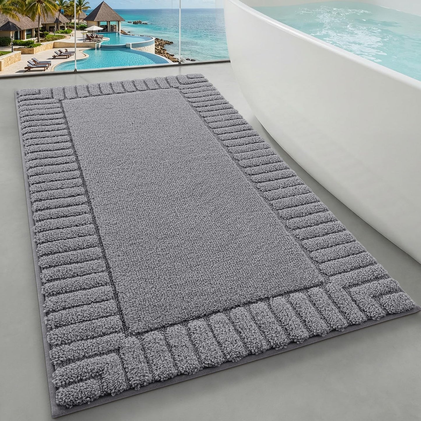 LUMI Bathroom Rugs Non Slip with Rubber Backing, Extra Soft Plush Microfiber Bath Rug Absorbent, Machine Washable Bath Mat Quick Dry for Tub, Shower, Ivory White, 16"x24"