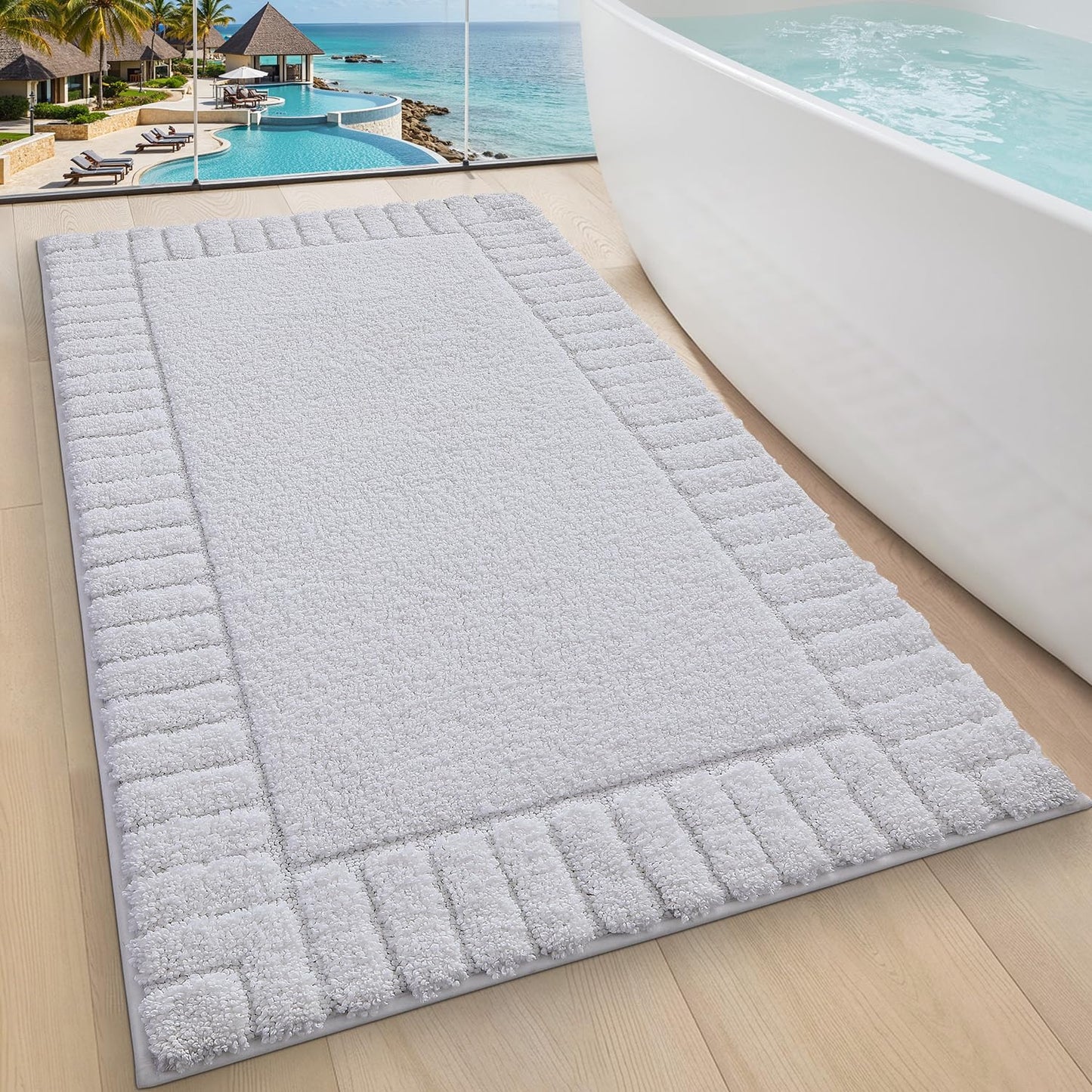 LUMI Bathroom Rugs Non Slip with Rubber Backing, Extra Soft Plush Microfiber Bath Rug Absorbent, Machine Washable Bath Mat Quick Dry for Tub, Shower, Ivory White, 16"x24"