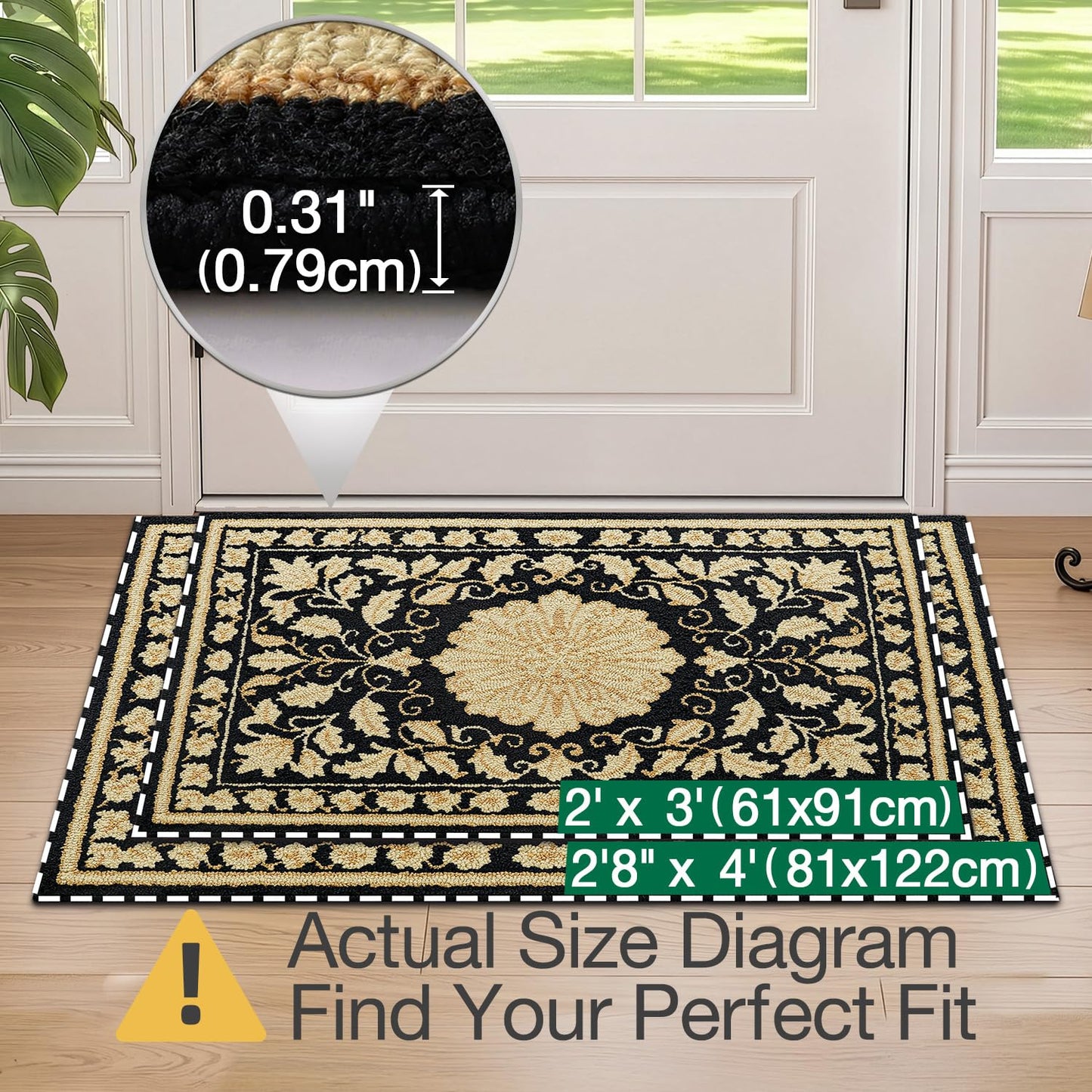 LUMI Indoor Door Mat 24x36, Non-Slip Durable Rubber Backing Washable