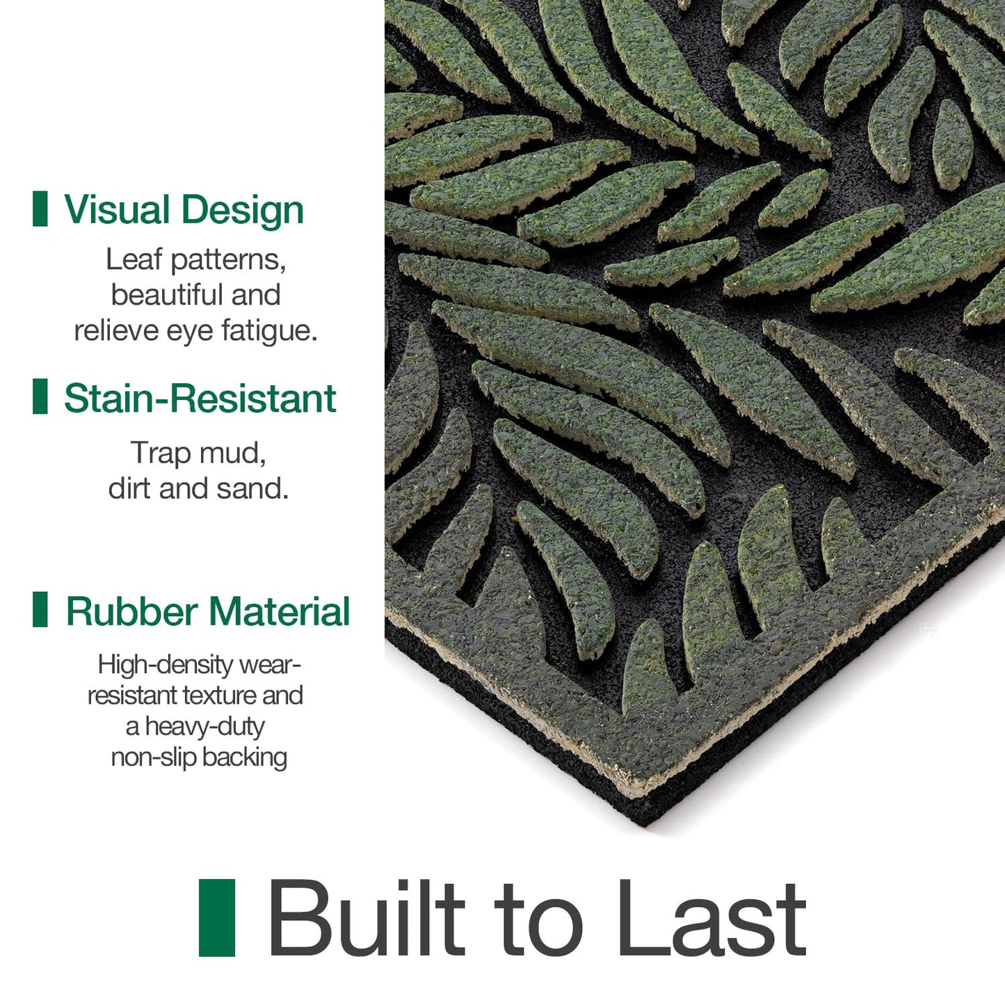 Entrance Doormat, Thick Natural Rubber Back, Stain and Fade Resistant, Nature Impression Collection - Fallen Leaves