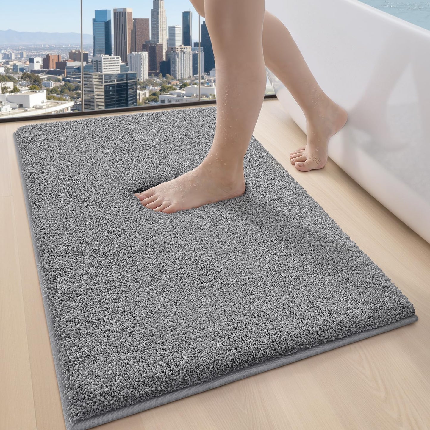 LUMI Beige Bathroom Rugs with Rubber Backing, 16x24 Absorbent Extra Thick Soft Plush Microfiber Bath Mat, Machine Washable Carpet for Bathroom Shower, Tub, Sink, Hotel