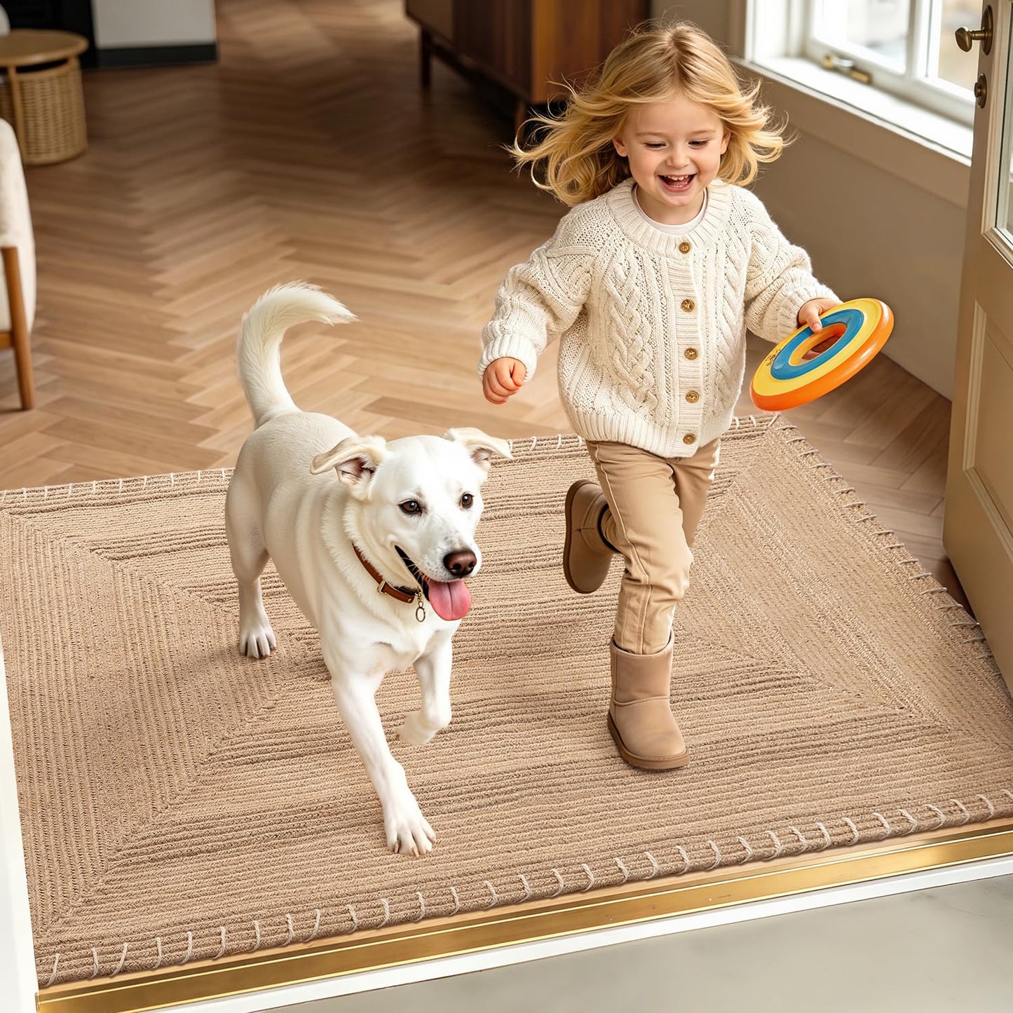LUMI Handwoven Jute Door Mat, Non-Slip Durable Entryway Mat with Anti-Slip Mat for Hard Floor, Front Door Mats for Home Entrance, Patio, 24"x36", Knit Jute