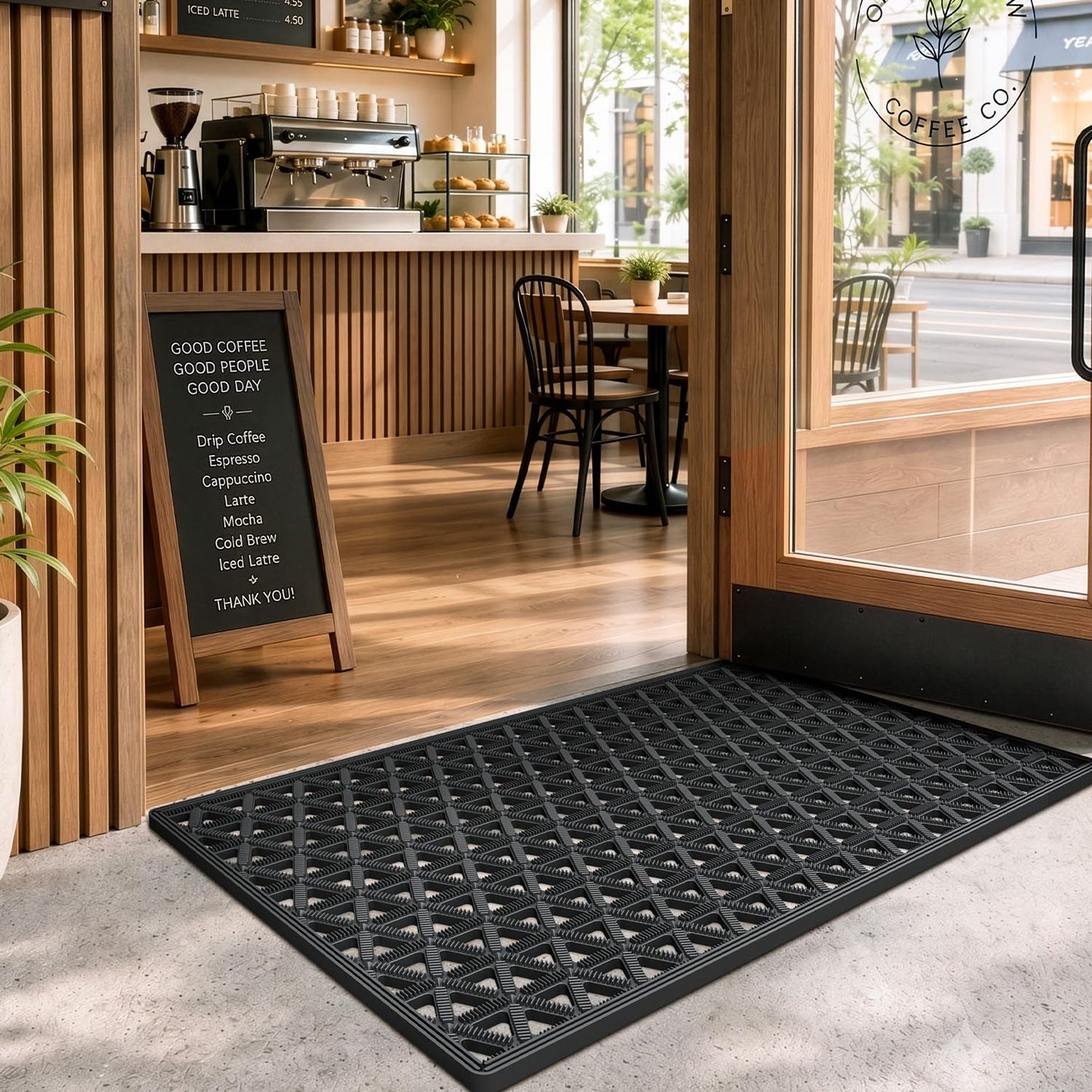 LUMI Front Door Mat Outside Entrance 17"x30" Rubber Floor Doormat, Black