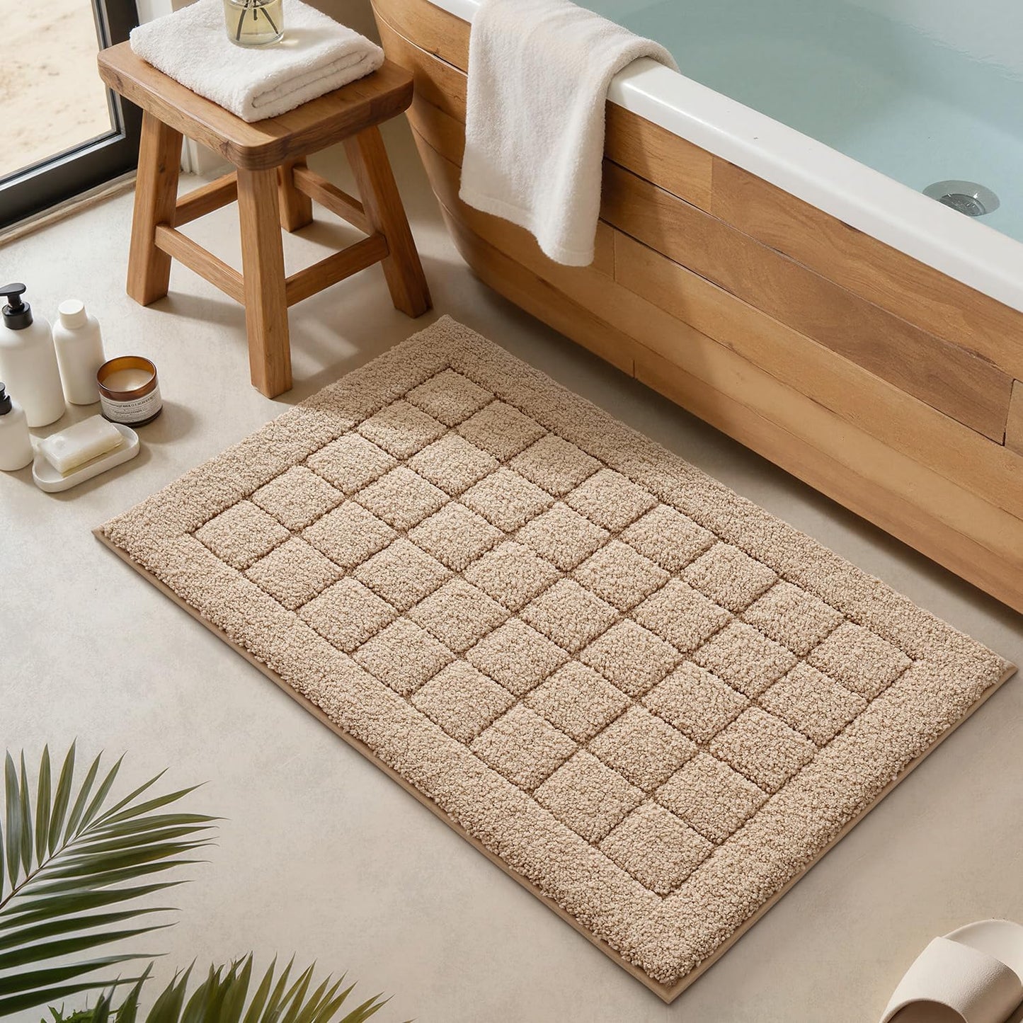 LUMI Modern Bathroom Rug, Serene Grid Series.
