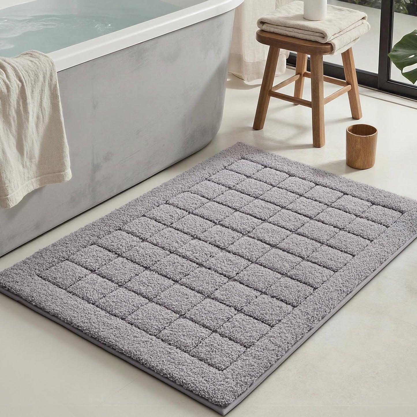 LUMI Modern Bathroom Rug, Serene Grid Series.