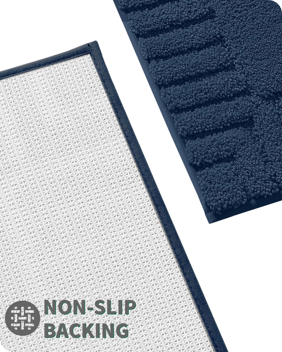 LUMI Bathroom Rug, Non Slip Rubber Backing, Extra Soft Plush Microfiber, Absorbent, Machine Washable Quick Dry, Blue, for Tub/Shower/Hotel
