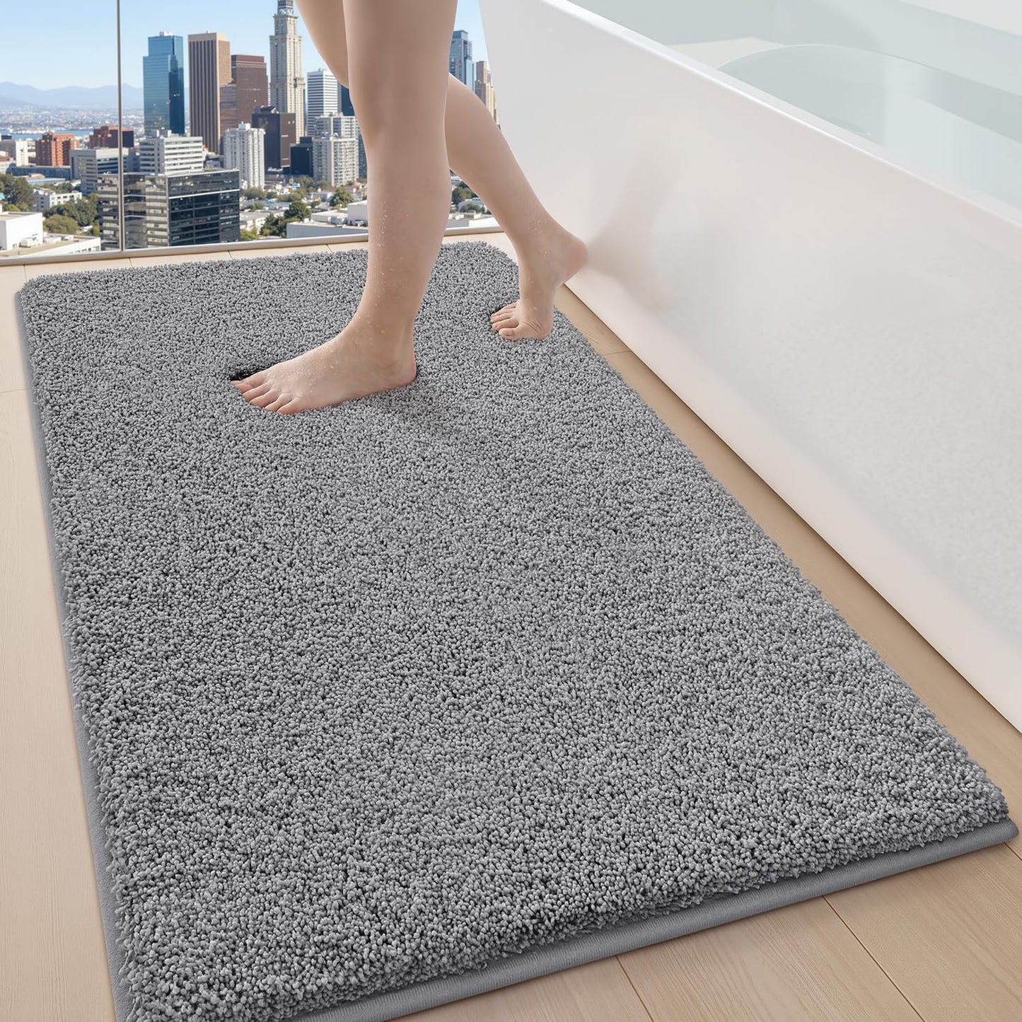 LUMI Beige Bathroom Rugs with Rubber Backing, 16x24 Absorbent Extra Thick Soft Plush Microfiber Bath Mat, Machine Washable Carpet for Bathroom Shower, Tub, Sink, Hotel