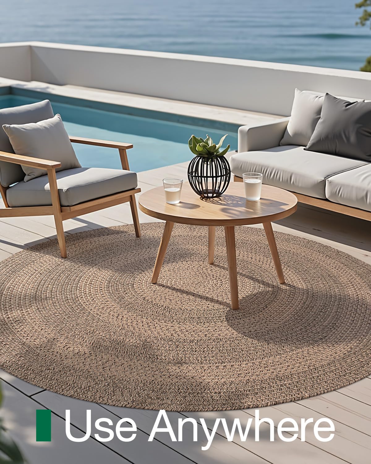Jute Area Rug, Natural Braided Woven Rugs, Patio Circle Jute Series
