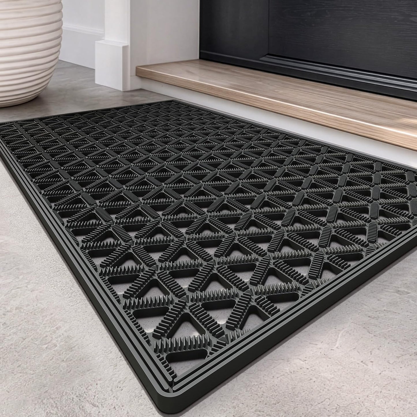 LUMI Front Door Mat Outside Entrance 17"x30" Rubber Floor Doormat, Black