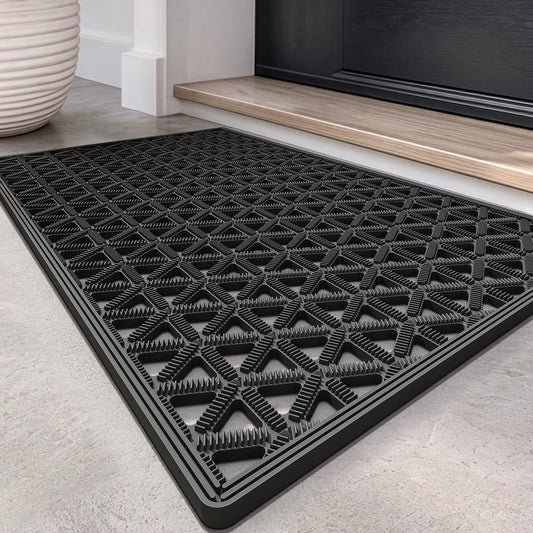 LUMI Front Door Mat Outside Entrance 17"x30" Rubber Floor Doormat, Black