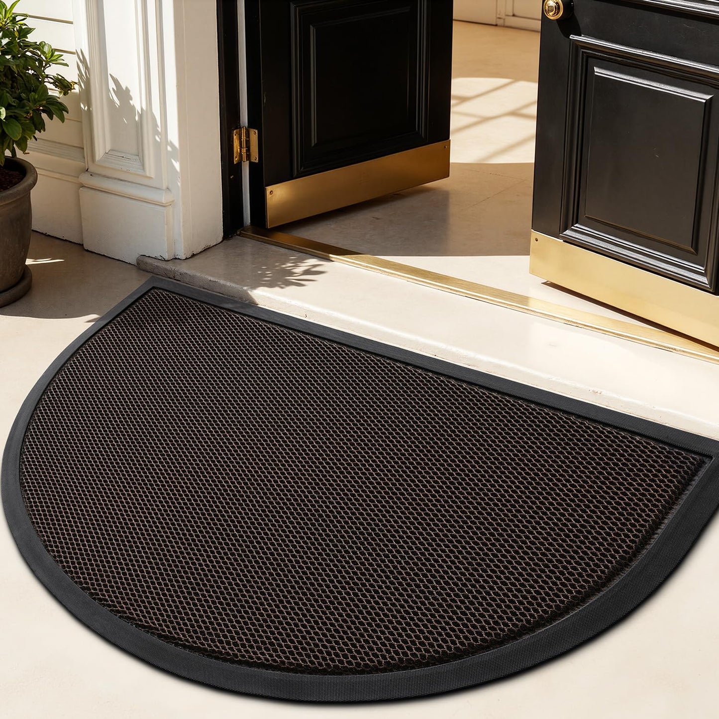 LUMI Front Door Mat for Outside Entrance 17''x30'', Heavy-Duty Dirt-Trapping Doormat with Durable Non-Slip Rubber Backing, Stain & Fade-Resistant Entry Mats, Black