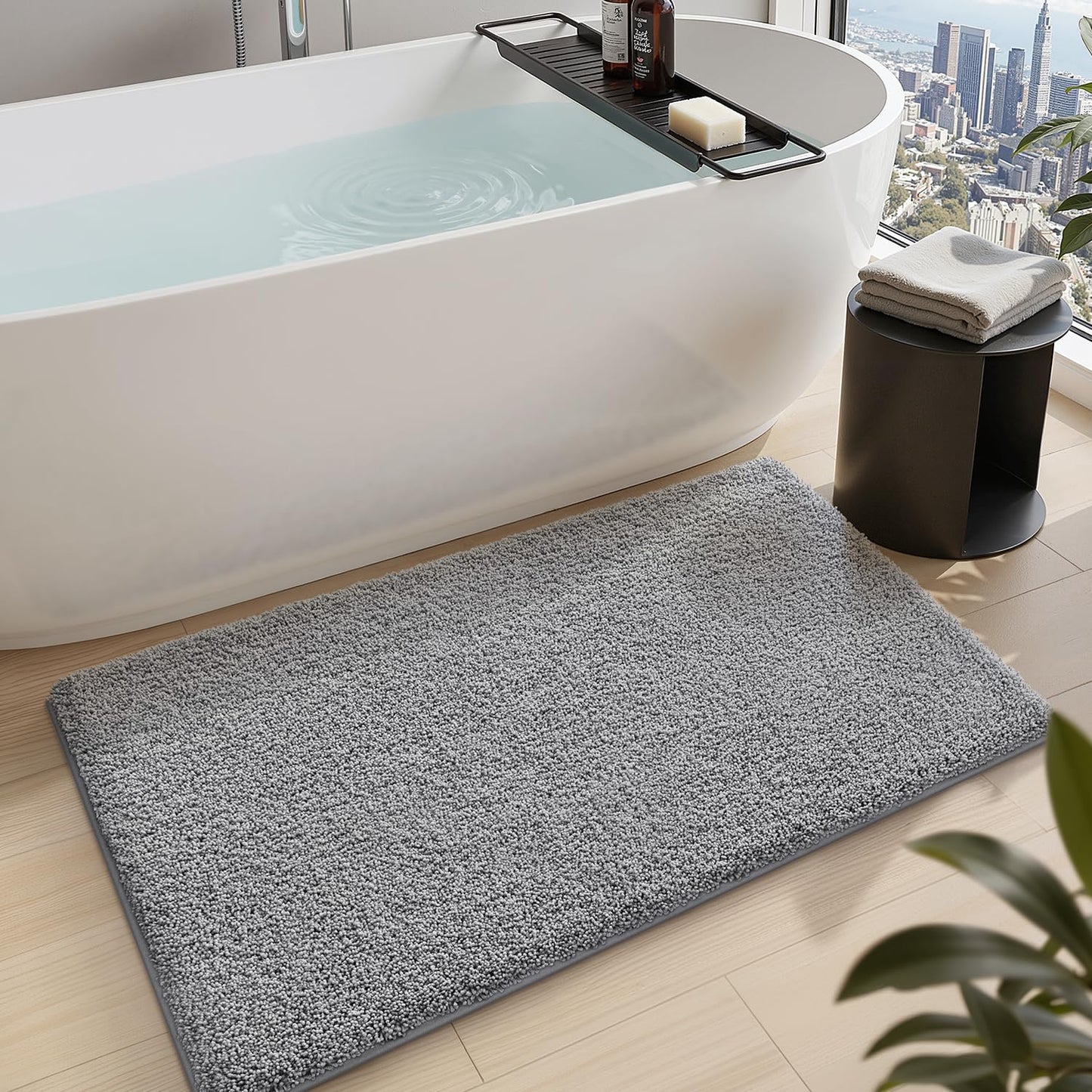 LUMI Beige Bathroom Rugs with Rubber Backing, 16x24 Absorbent Extra Thick Soft Plush Microfiber Bath Mat, Machine Washable Carpet for Bathroom Shower, Tub, Sink, Hotel