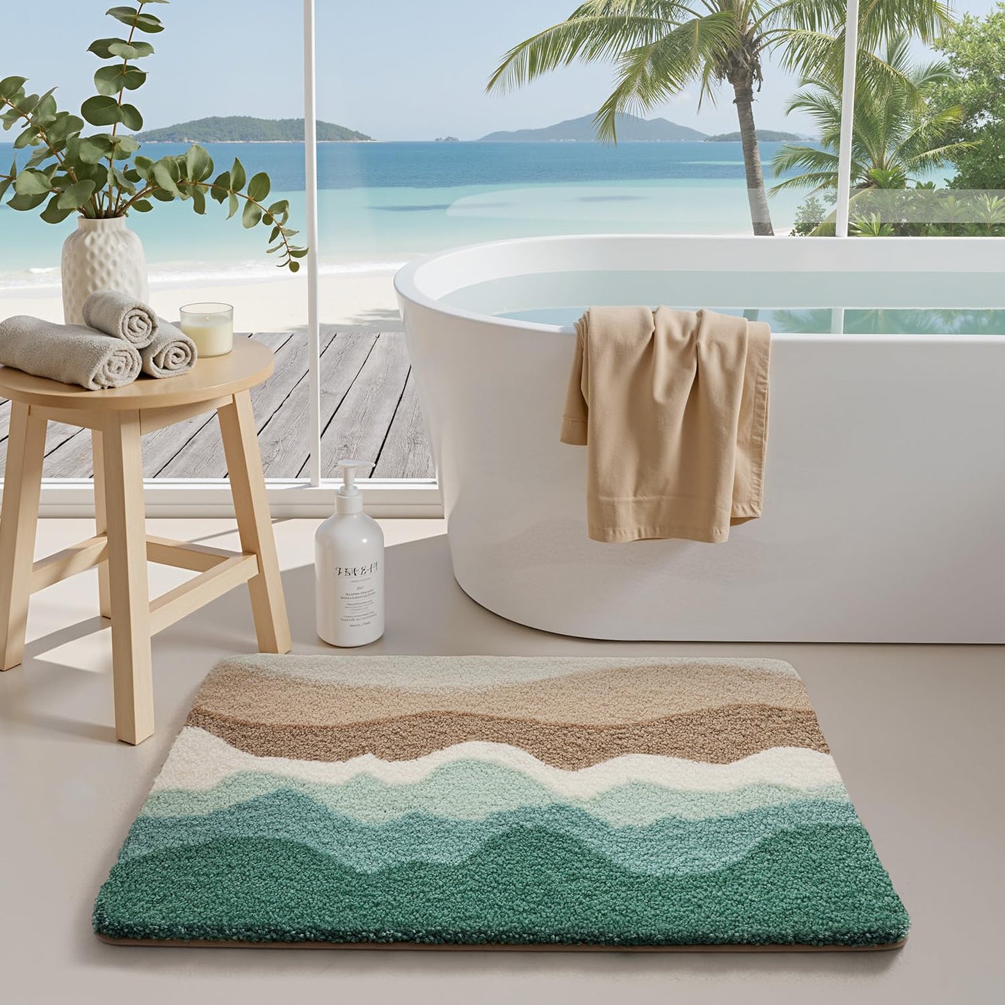 Bathroom Rugs, Non Slip Bath Mat Ultra Soft Washable Absorbent Quick Dry, Ocean Theme Collection