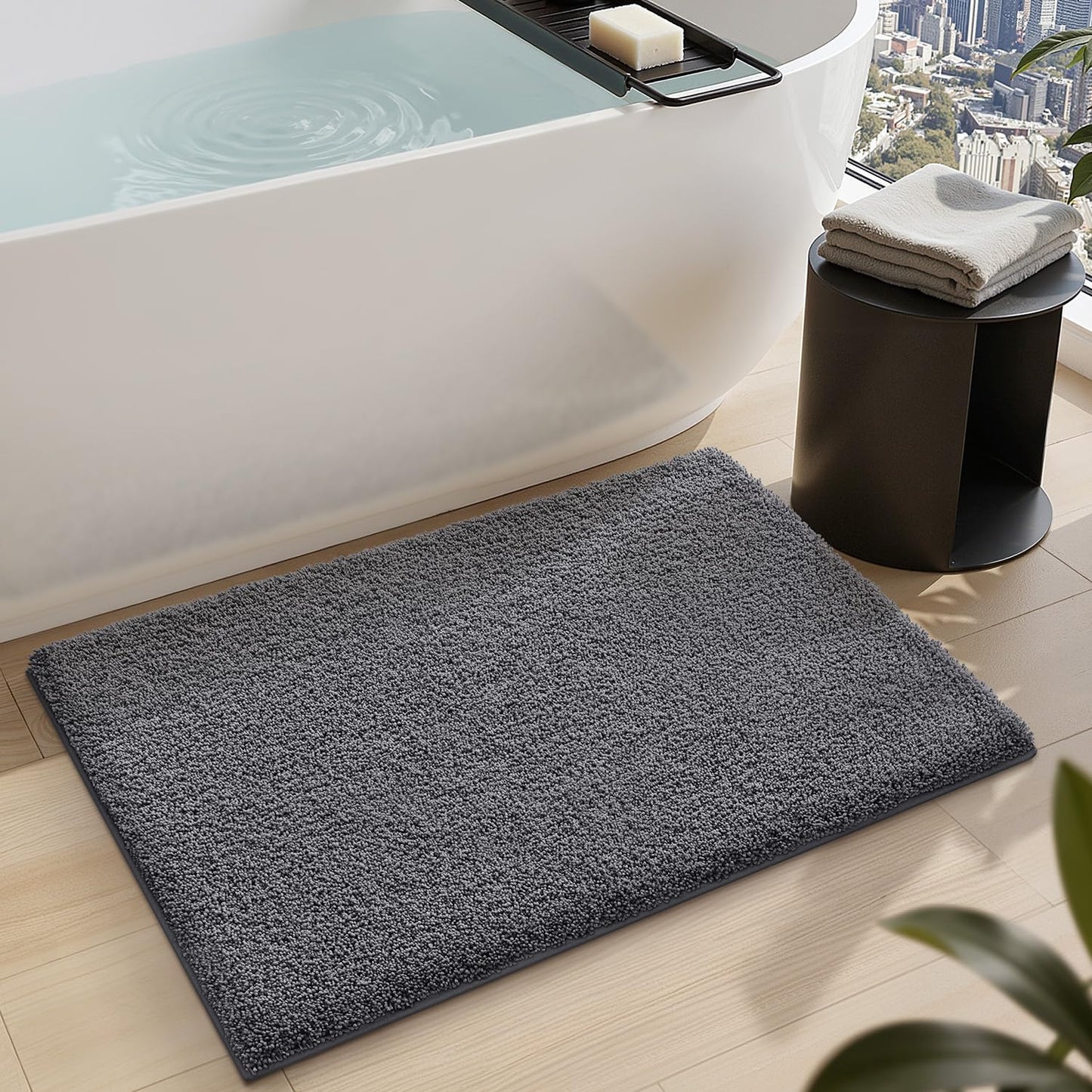 LUMI Beige Bathroom Rugs with Rubber Backing, 16x24 Absorbent Extra Thick Soft Plush Microfiber Bath Mat, Machine Washable Carpet for Bathroom Shower, Tub, Sink, Hotel